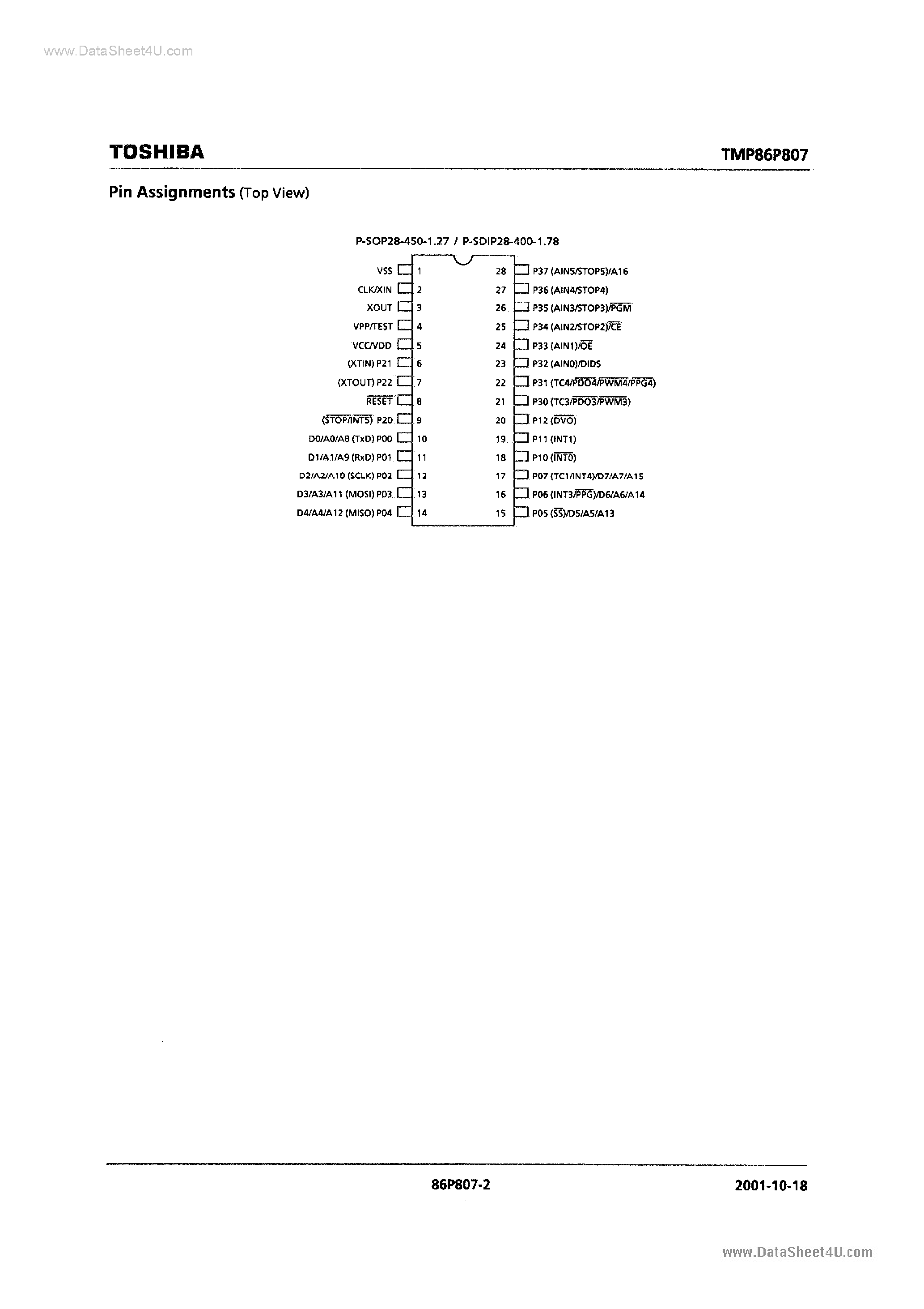Datasheet TMP86P807M - CMOS 8-Bit Microcontroller page 2