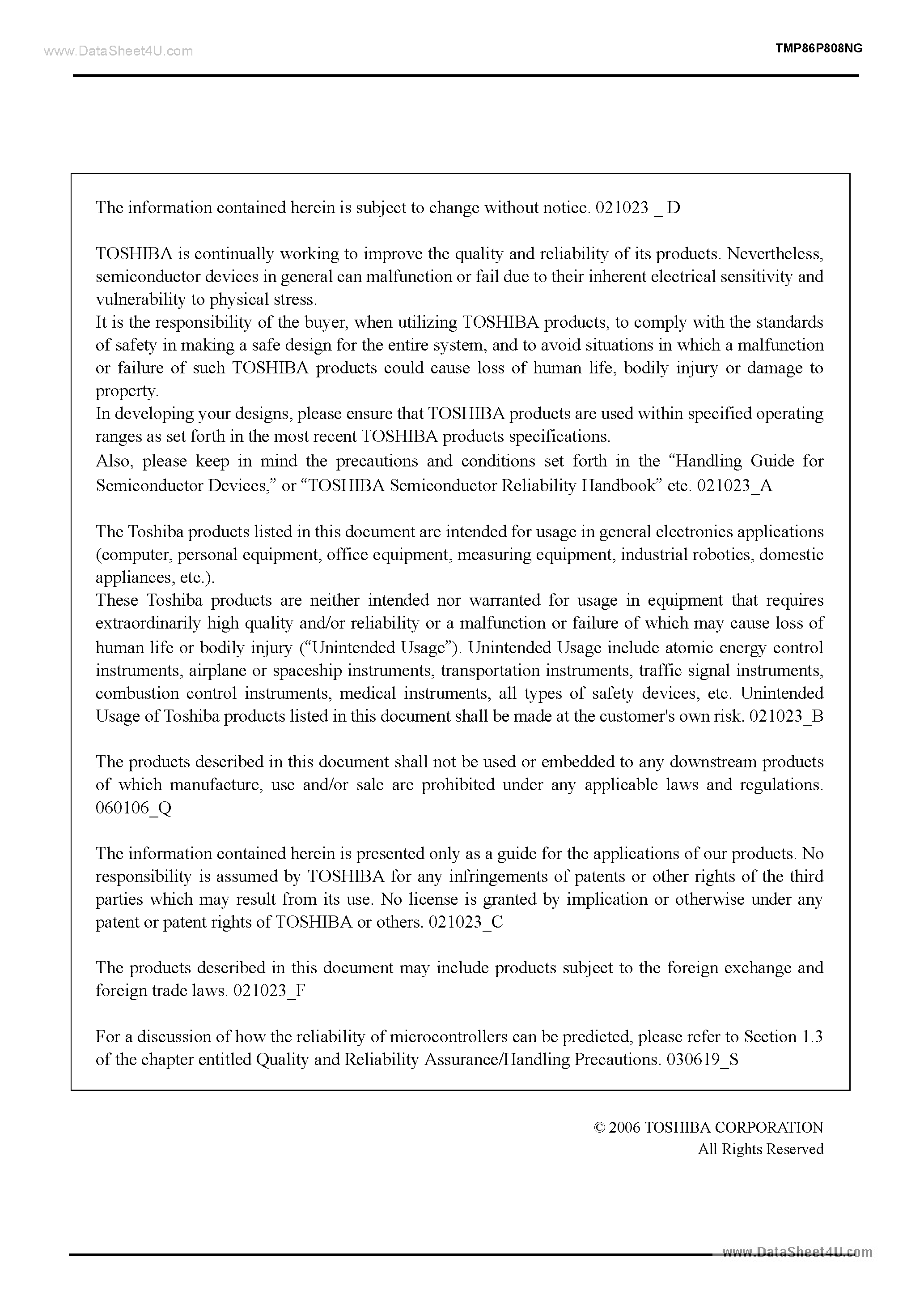 Datasheet TMP86P808NG - CMOS 8-Bit Microcontroller page 2
