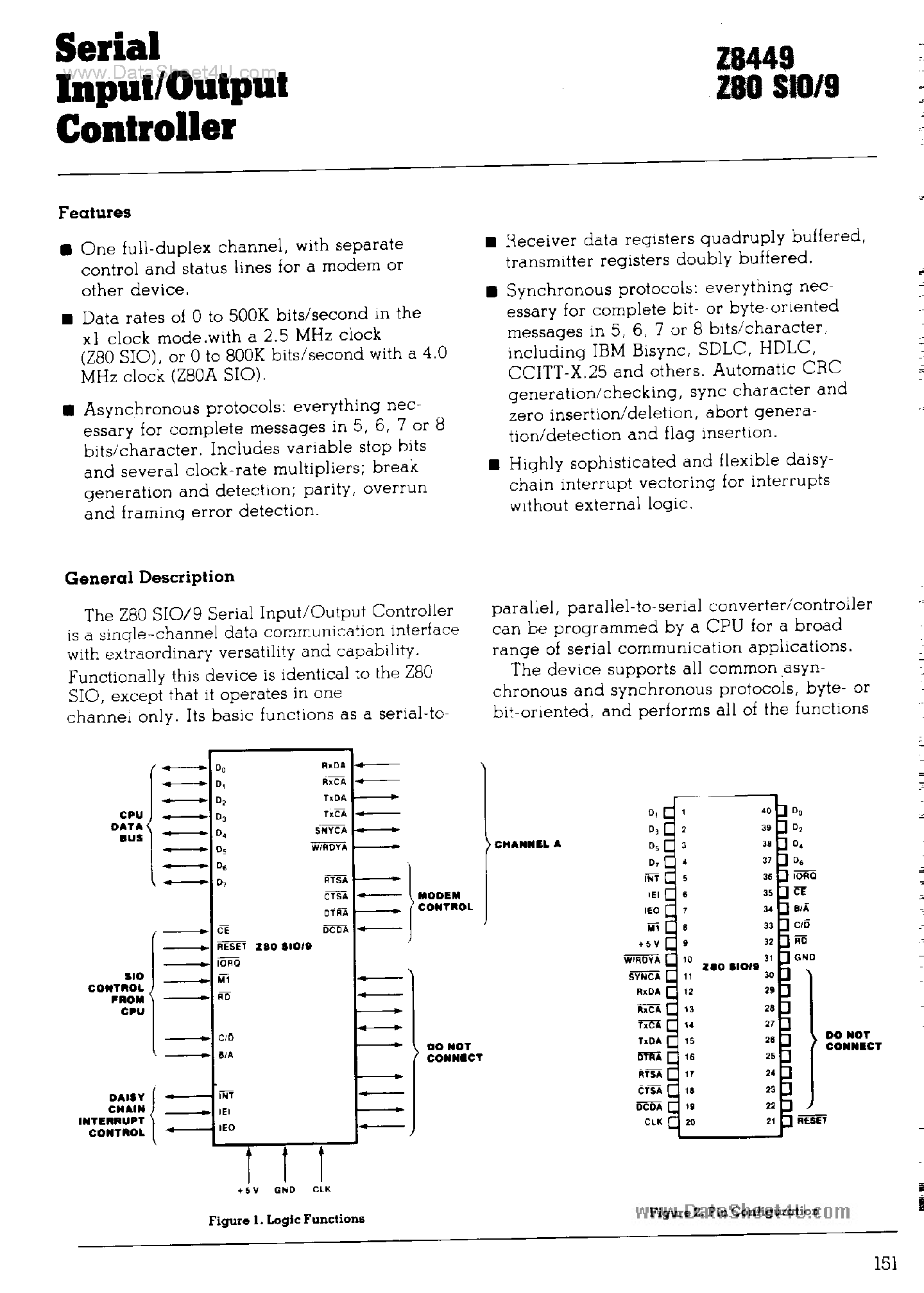 Даташит на микросхему Z80SIO/9 страница 1 Даташит Z80SIO/9 - Serial Input / Output Controller страница 1