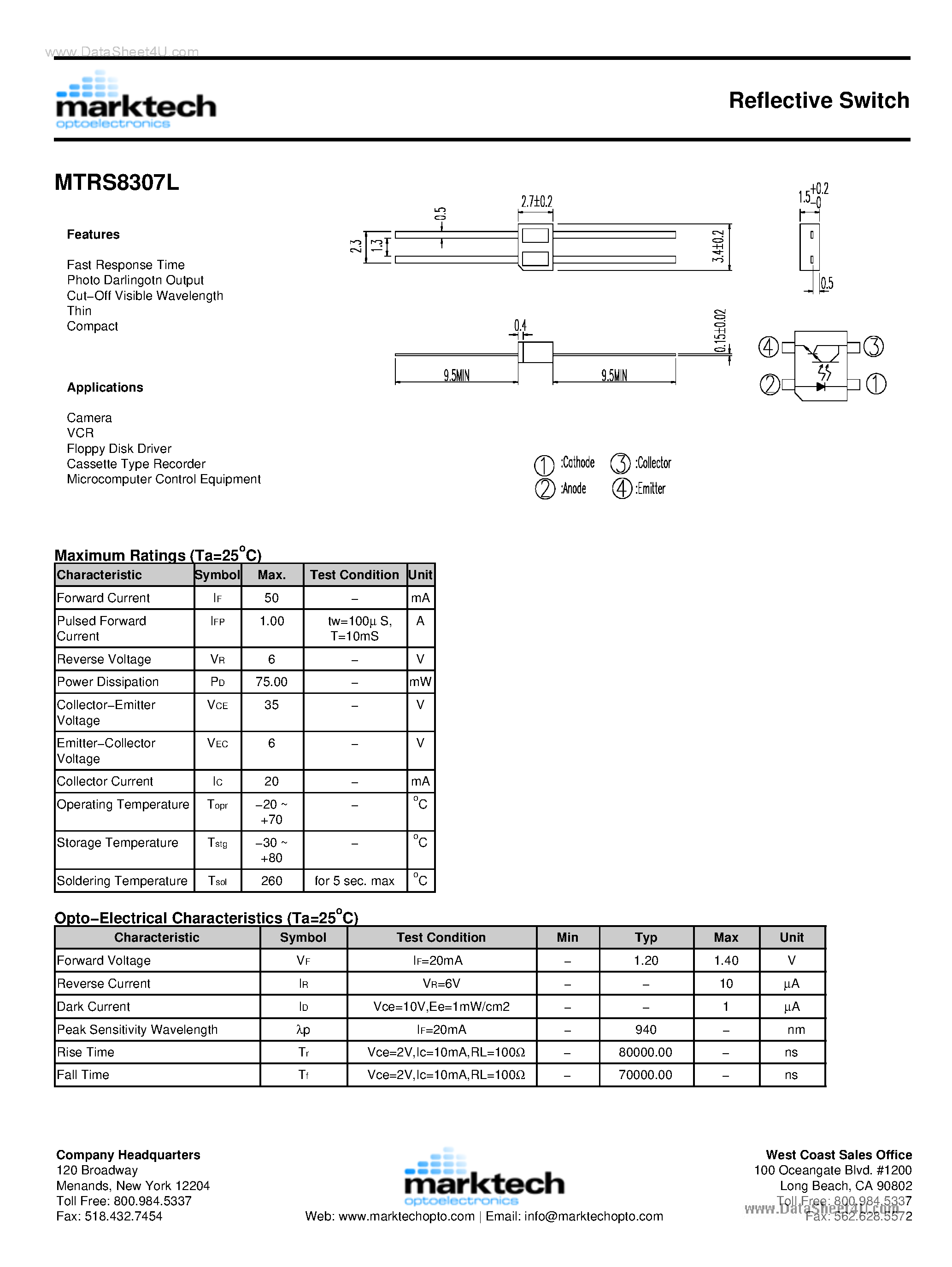 Datasheet MTRS8307L - Reflective Switch page 1