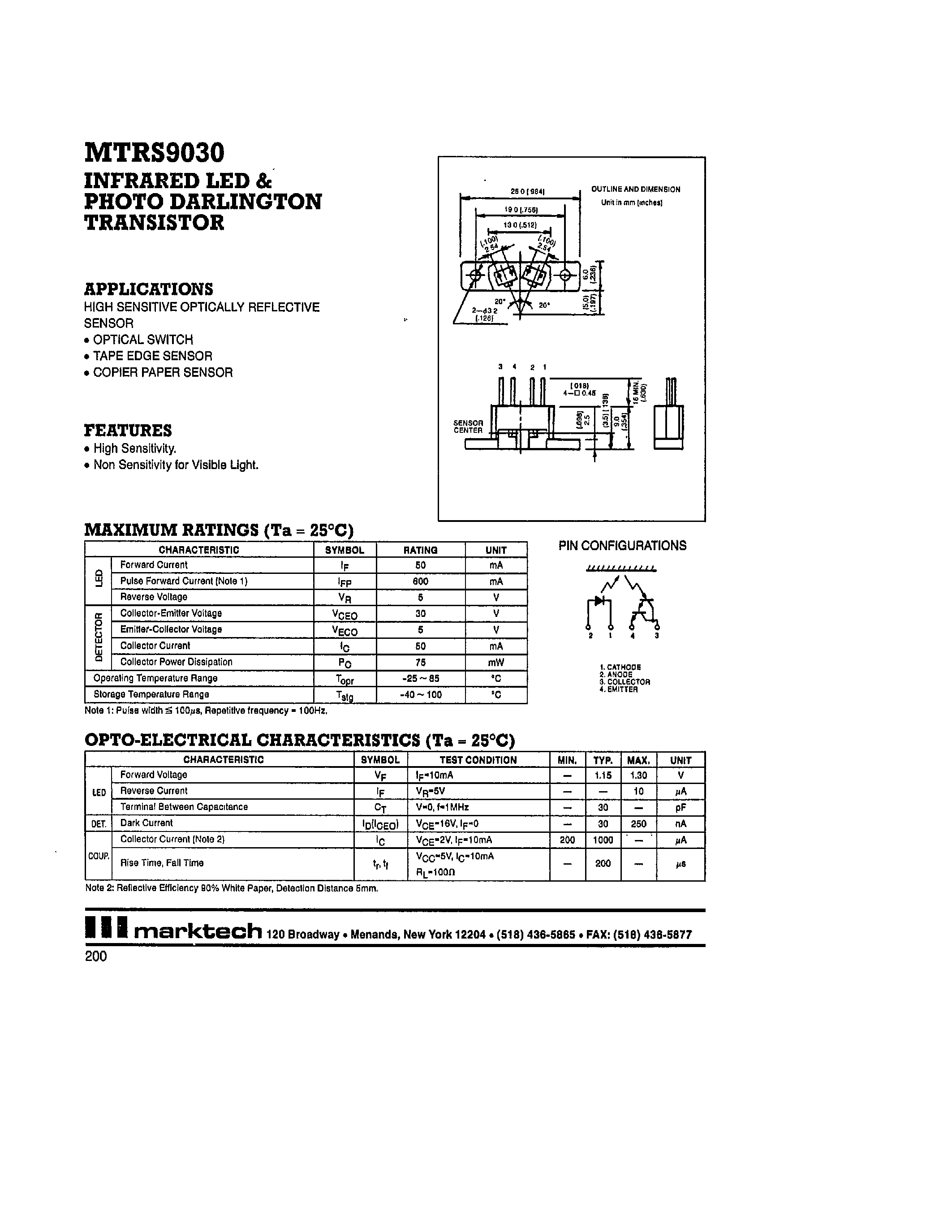 Datasheet MTRS9030 page 1 Datasheet MTRS9030 - Reflective Switch page 1