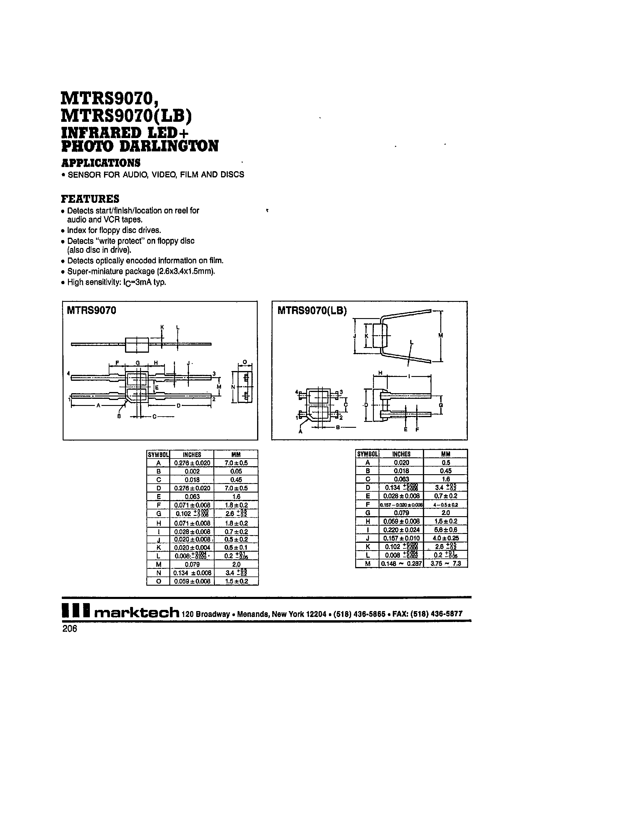 Datasheet MTRS9070 - Reflective Switch page 1
