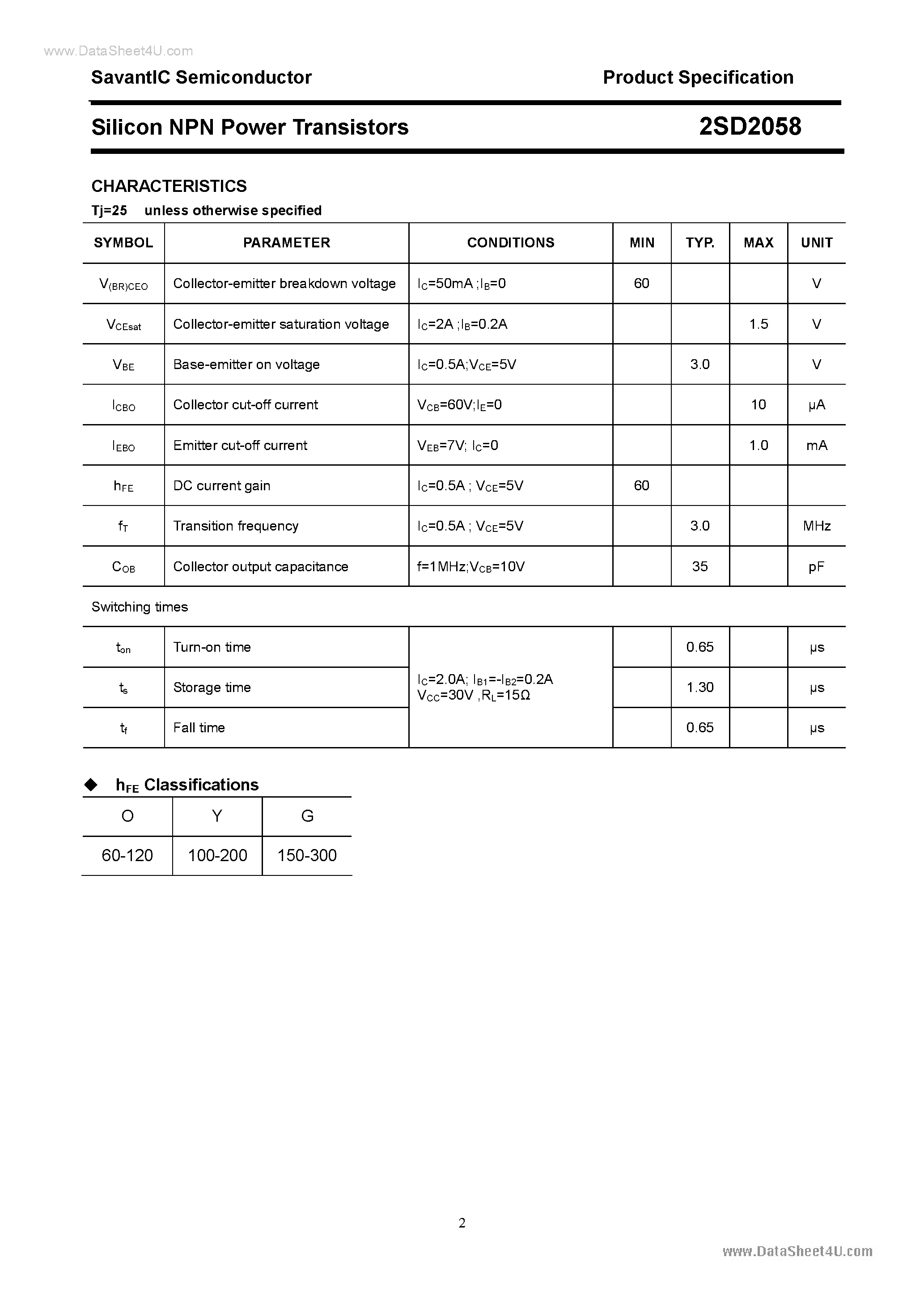 Даташит 2SD2058 - Silicon NPN Power Transistors страница 2