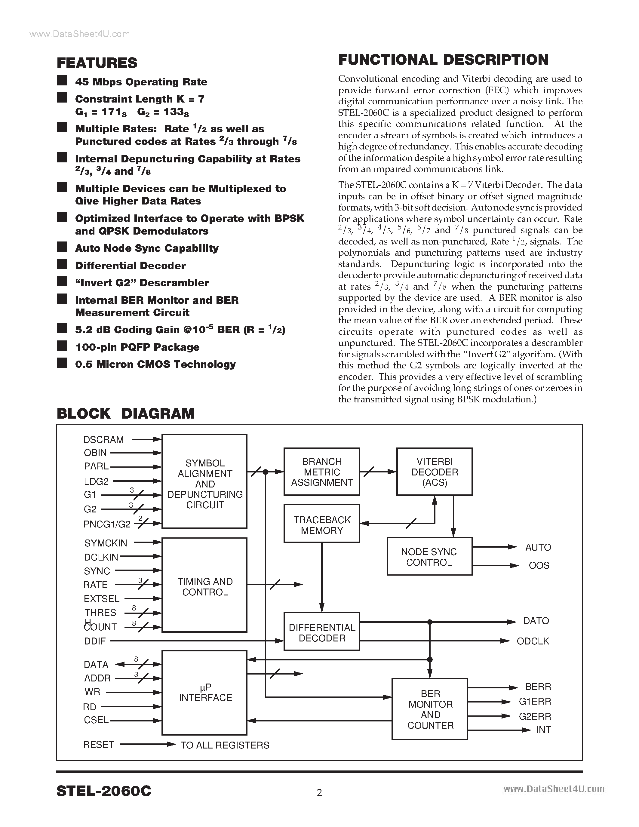 Datasheet STEL-2060C page 2 Datasheet STEL-2060C - 45Mbps Viterbi Decoder page 2