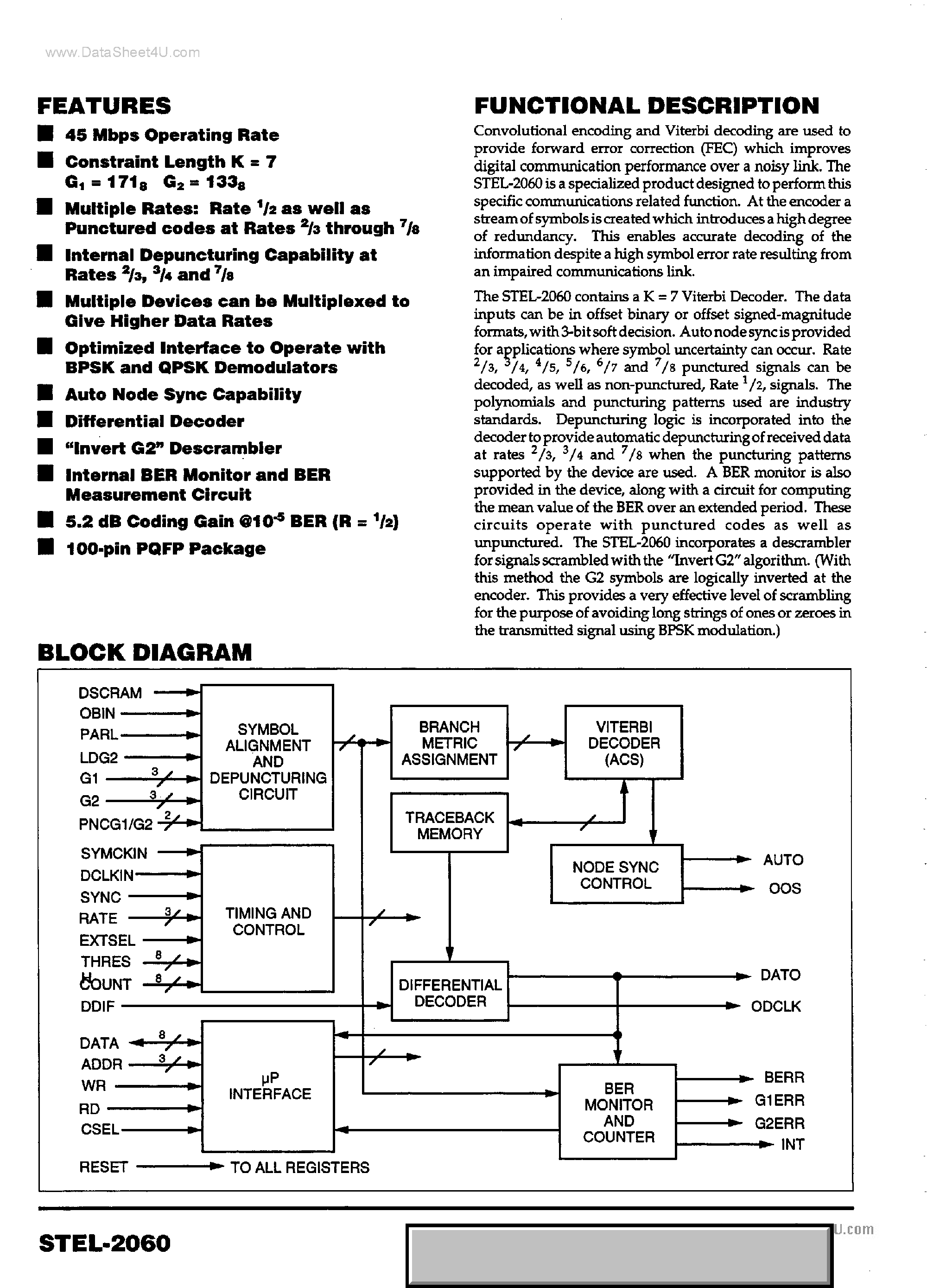 Datasheet STEL-2060 page 1 Datasheet STEL-2060 - 45Mbps Viterbi Decoder page 1