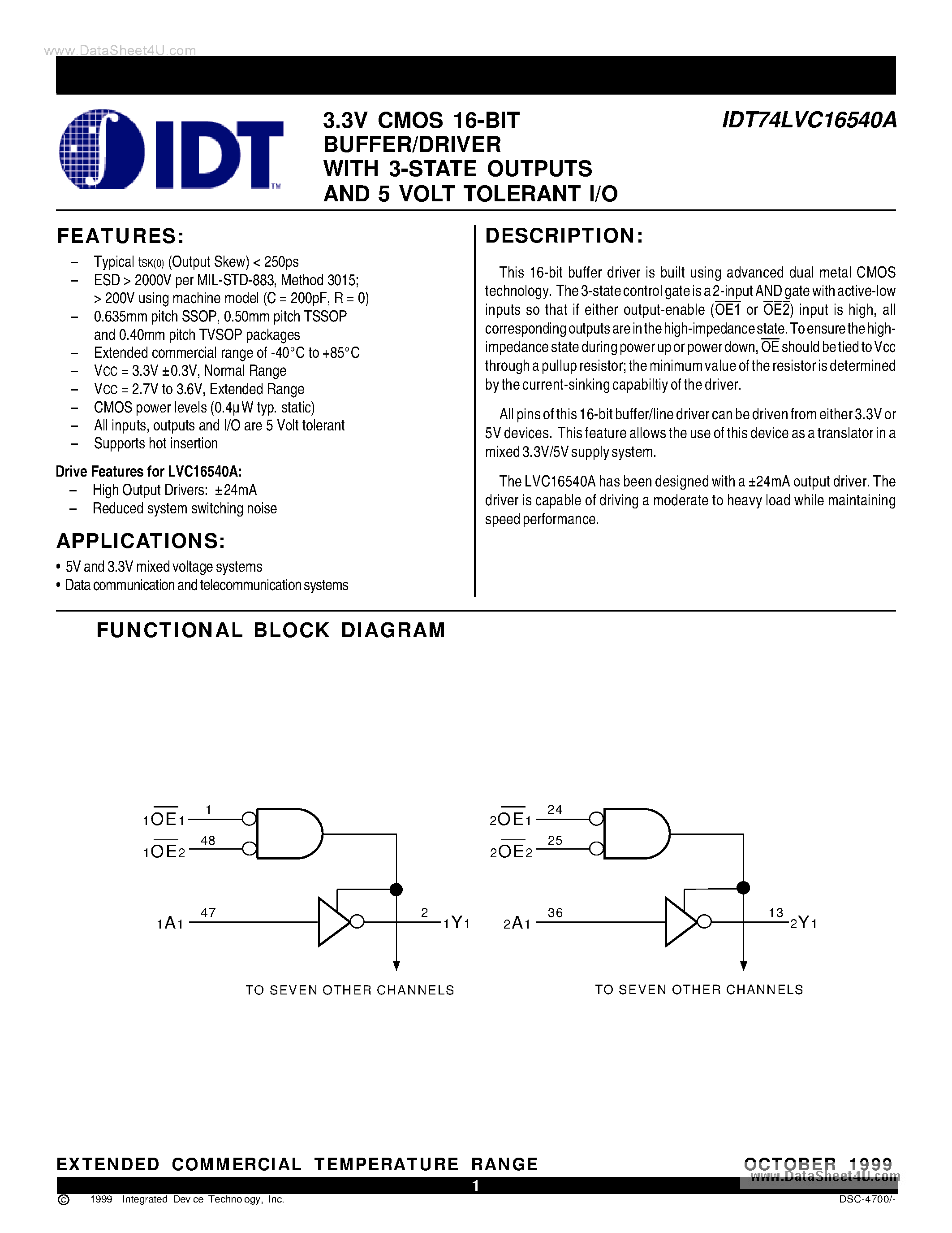 Даташит 74LVC16540A - CMOS 16-Bit Buffer/Driver страница 1