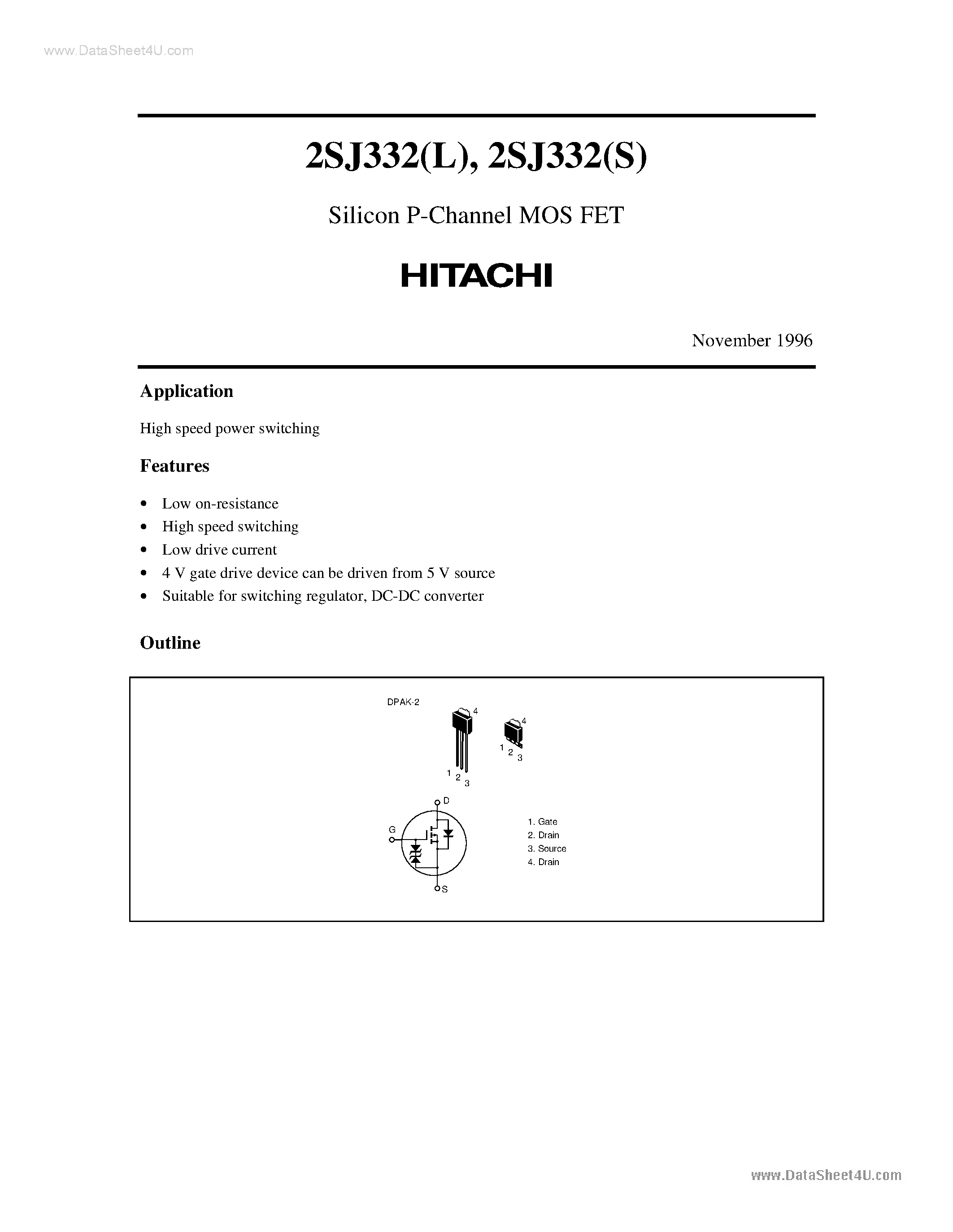 Datasheet 2SJ332 - Silicon P-Channel MOS FET page 1