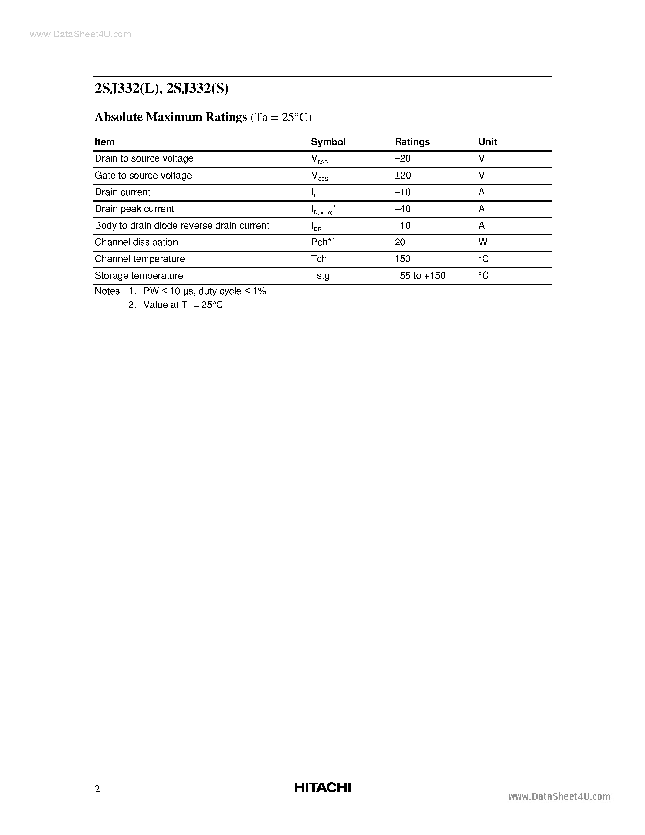 Datasheet 2SJ332 - Silicon P-Channel MOS FET page 2