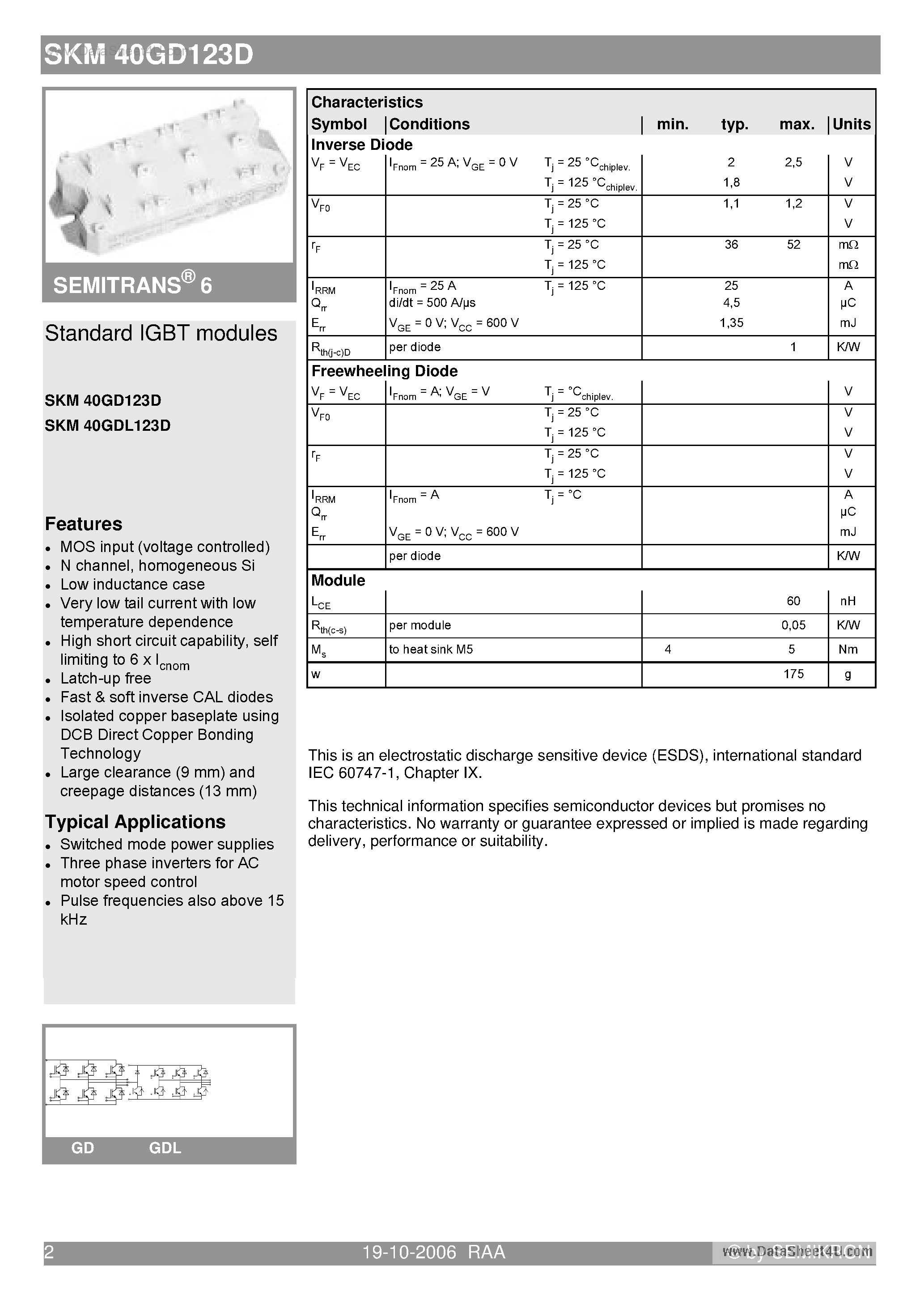 Даташит на микросхему SKM40GD123D страница 2 Даташит SKM40GD123D - Standard IGBT modules страница 2