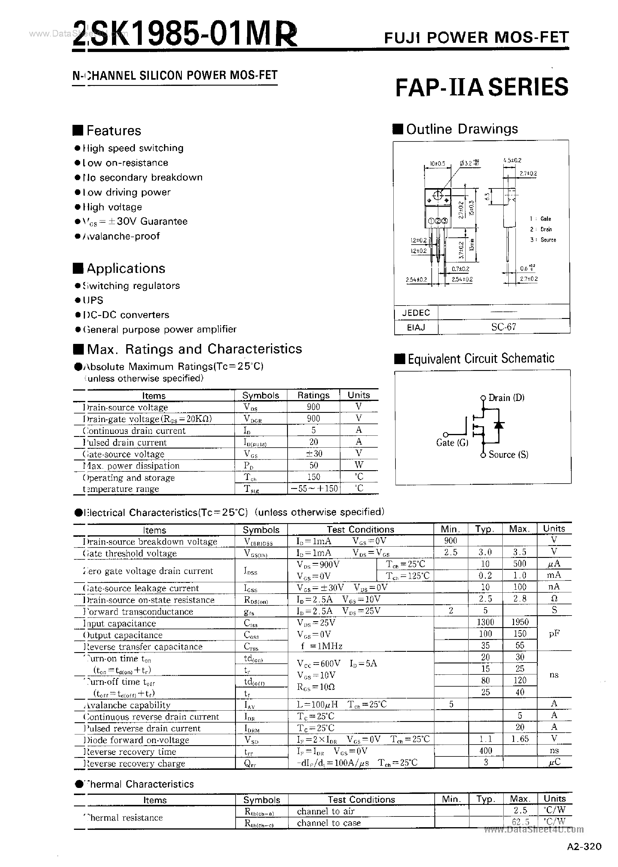 Datasheet K1985 - Search -----> 2SK1985-01ME page 1