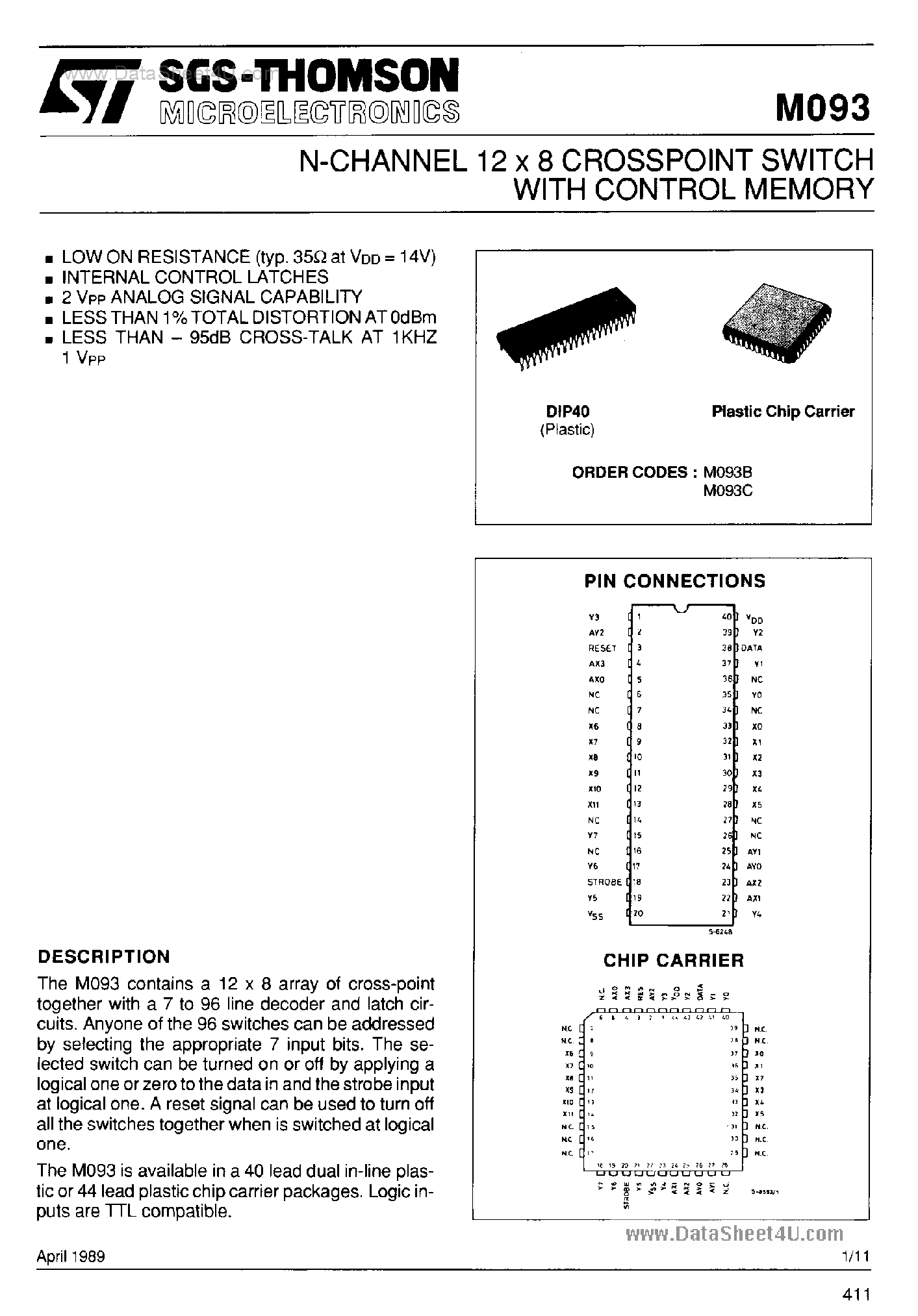 Datasheet M093 - N-Channel 12 X 8 Crosspoint Switch page 1