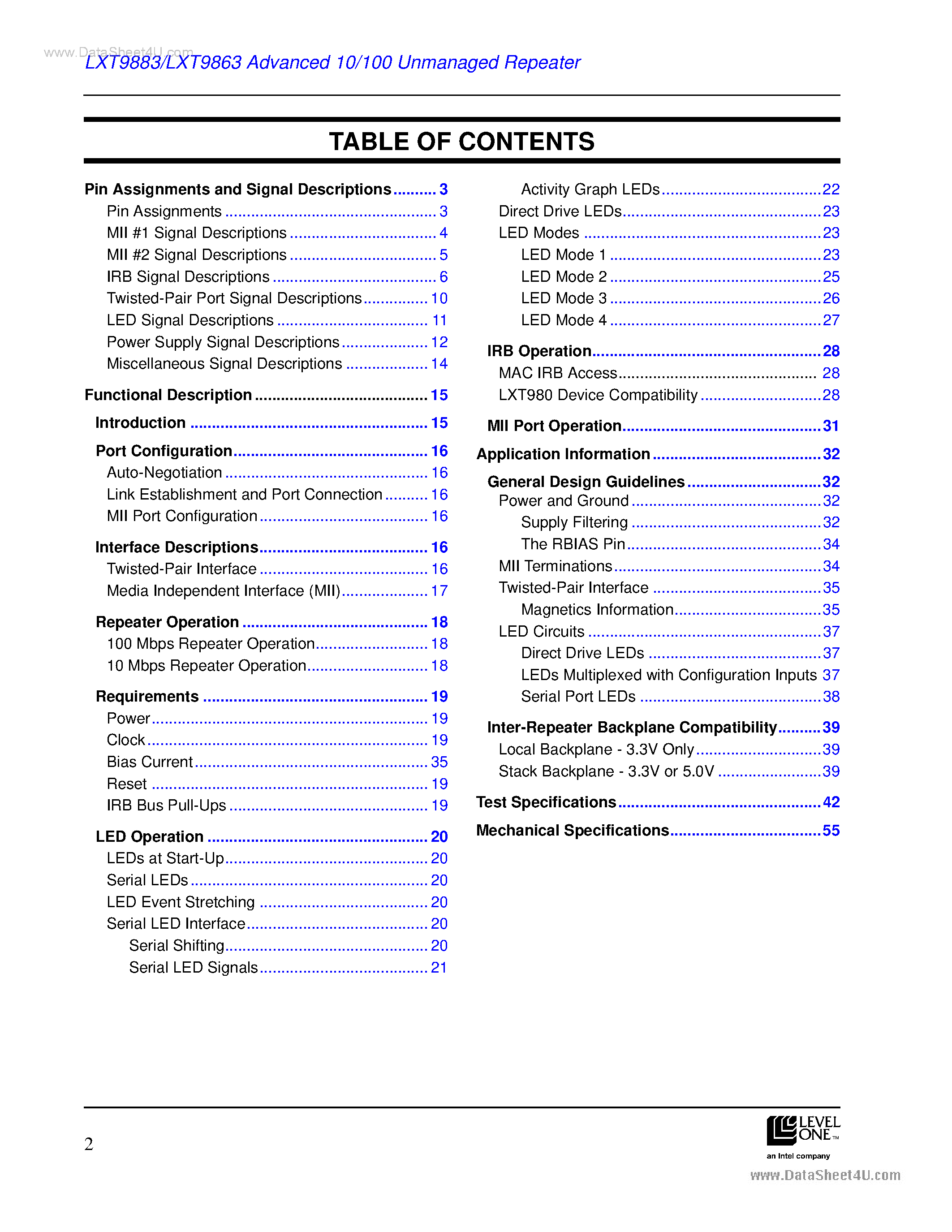 Datasheet LTX9863 - (LTX9883 / LTX9863) Advanced 10/100 Unmanaged Repeater page 2