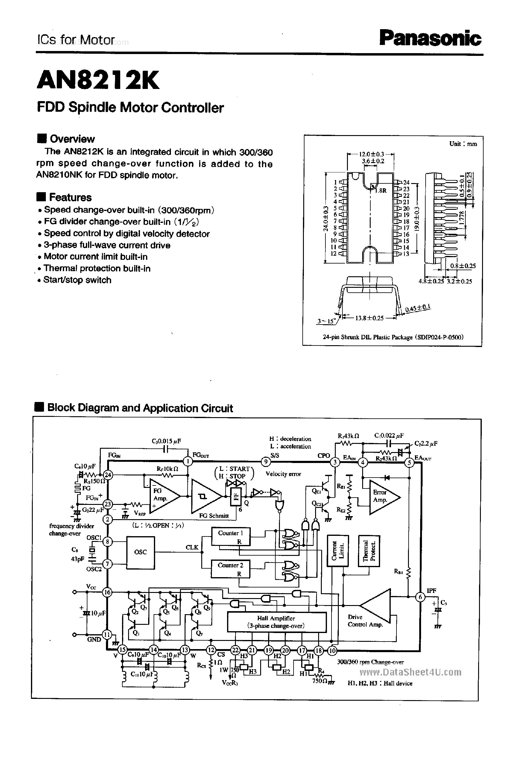 Datasheet AN8212K page 1 Datasheet AN8212K - FDD Spindle Motor Controller page 1