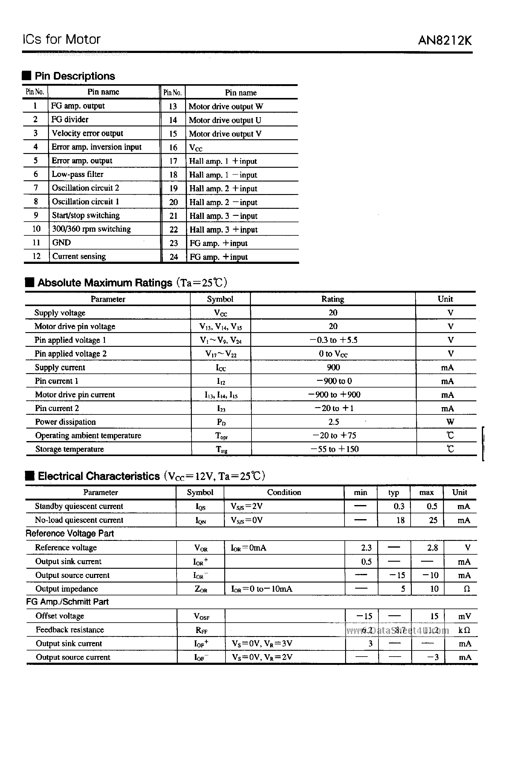 Datasheet AN8212K page 2 Datasheet AN8212K - FDD Spindle Motor Controller page 2