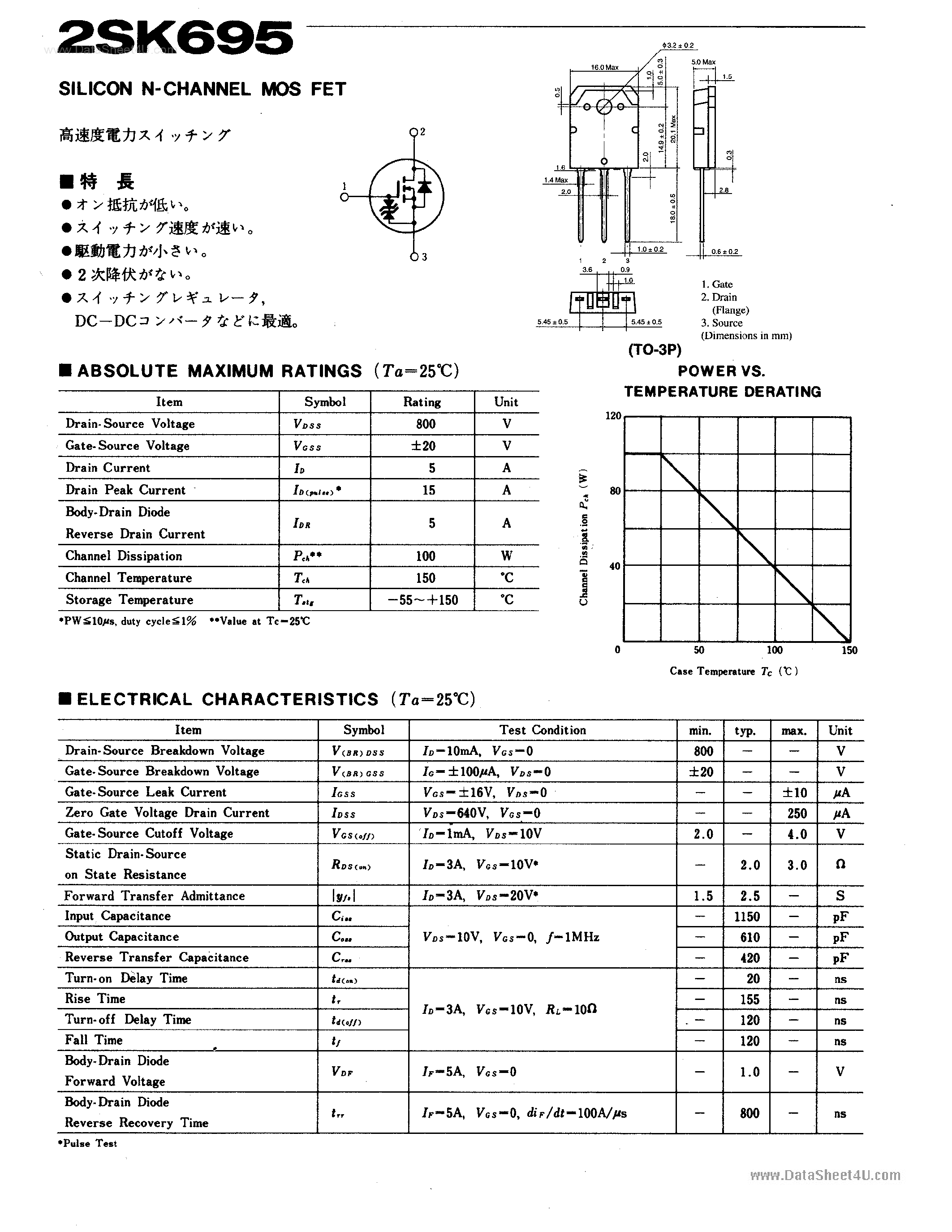 Datasheet 2SK695 - SILICON N-CHANNEL MOS FET page 1
