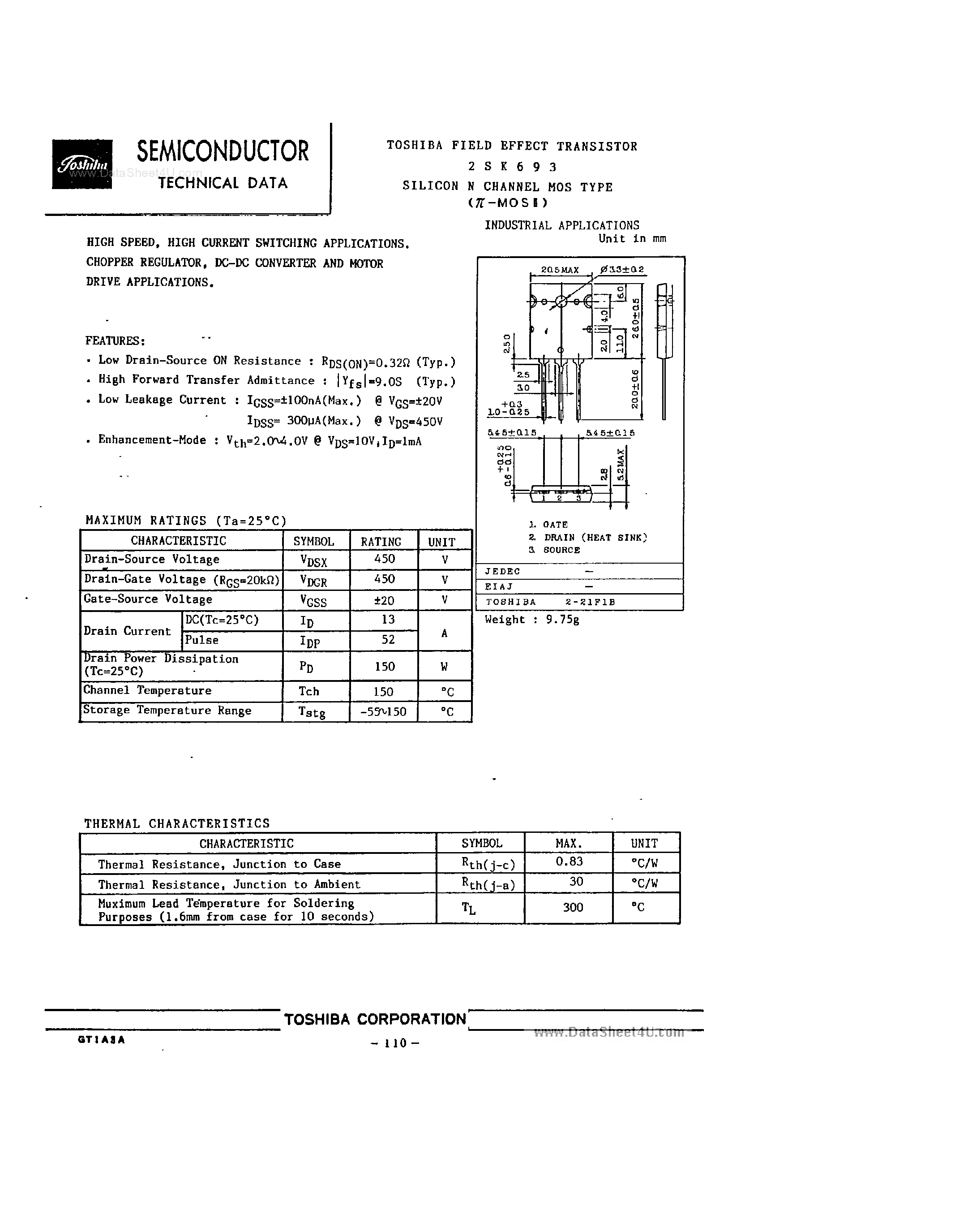 Datasheet 2SK693 - Silicon N-Channel MOS Type page 1