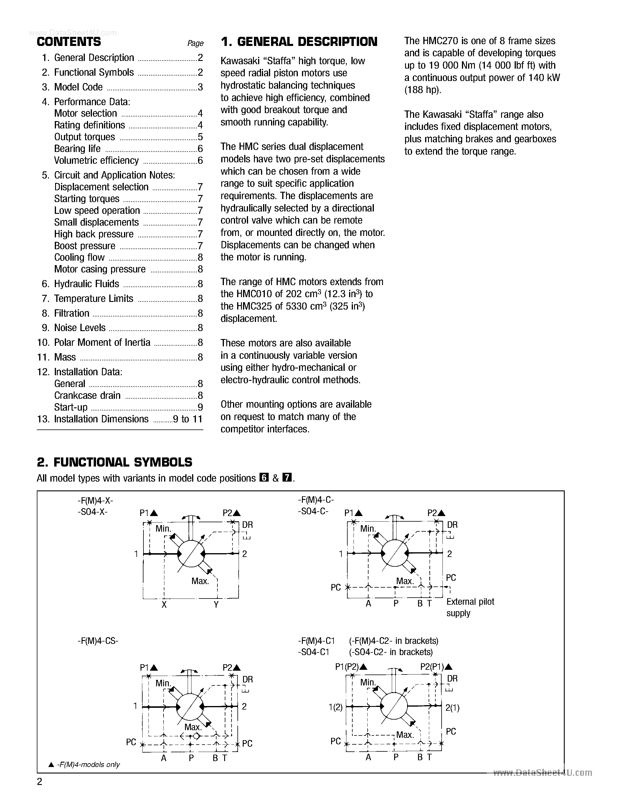 Datasheet HMC270 page 2 Datasheet HMC270 - Staffa Dual Displacement Hydraulic Motor page 2