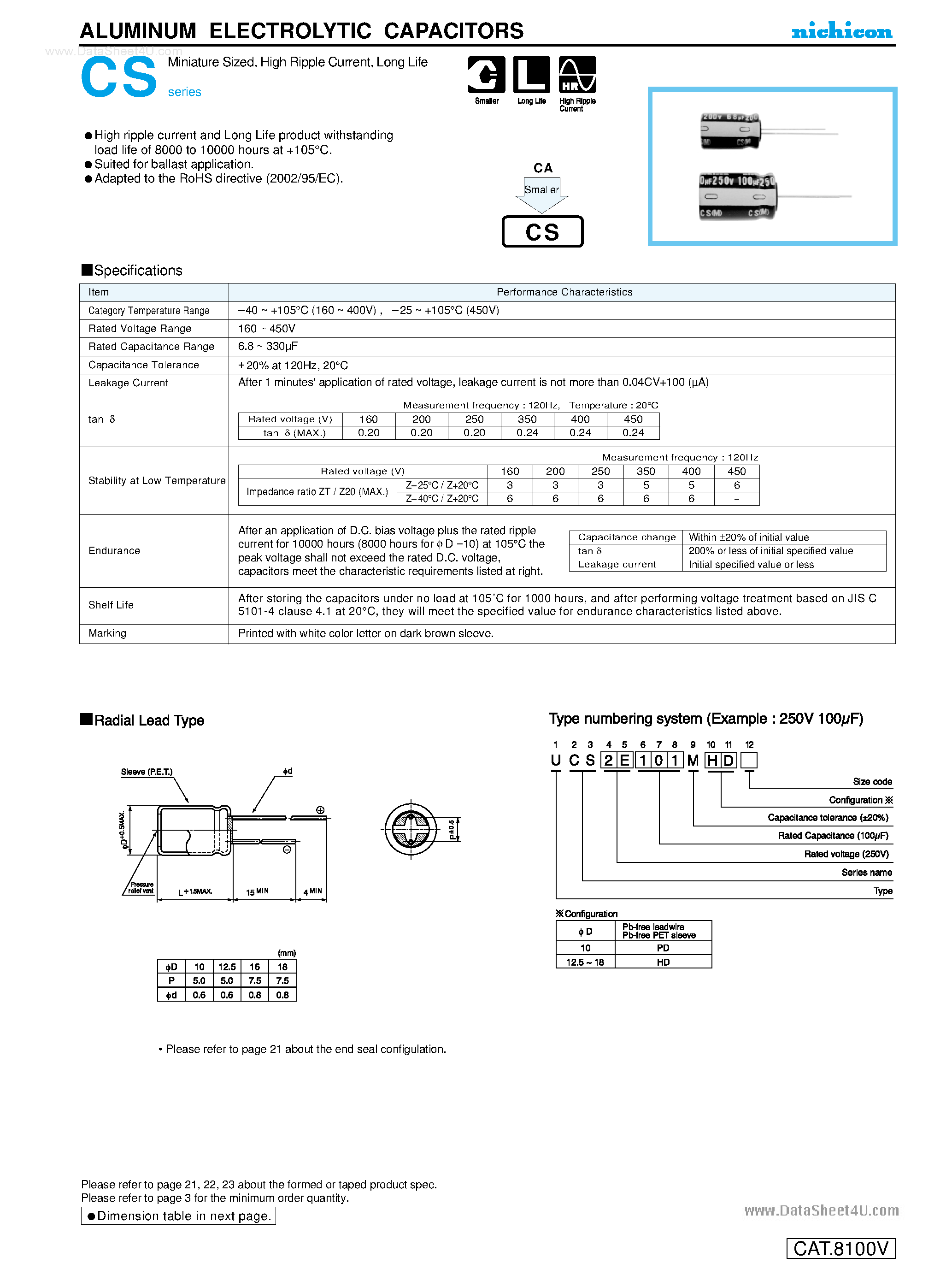 Datasheet UCS2CxxxMxx - ALUMINUM ELECTROLYTIC CAPACITORS page 1