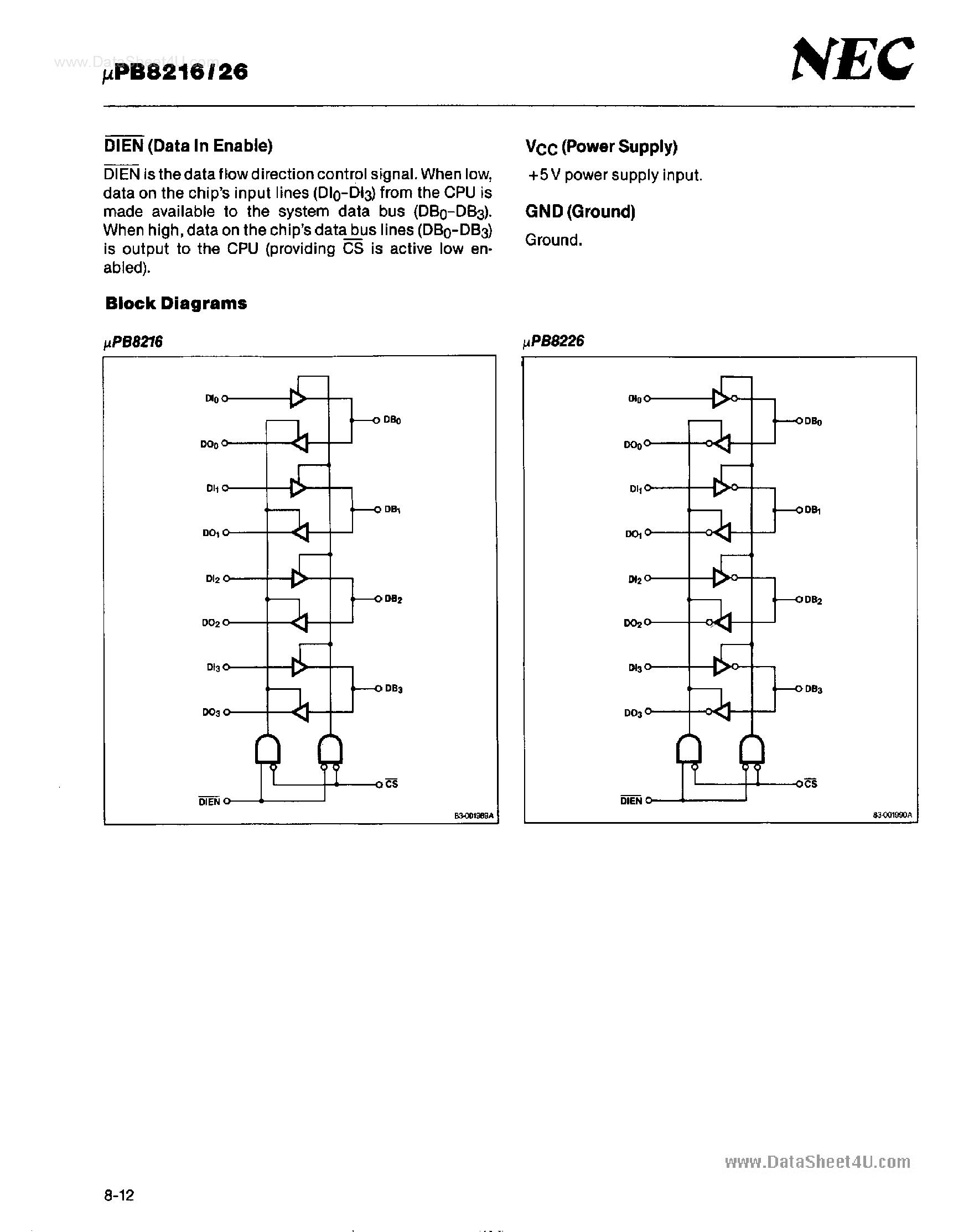 Datasheet UPB8216 page 2 Datasheet UPB8216 - (UPB8216 / UPB8226) 4-Bit Parallel Bidirectional Bus Drivers page 2