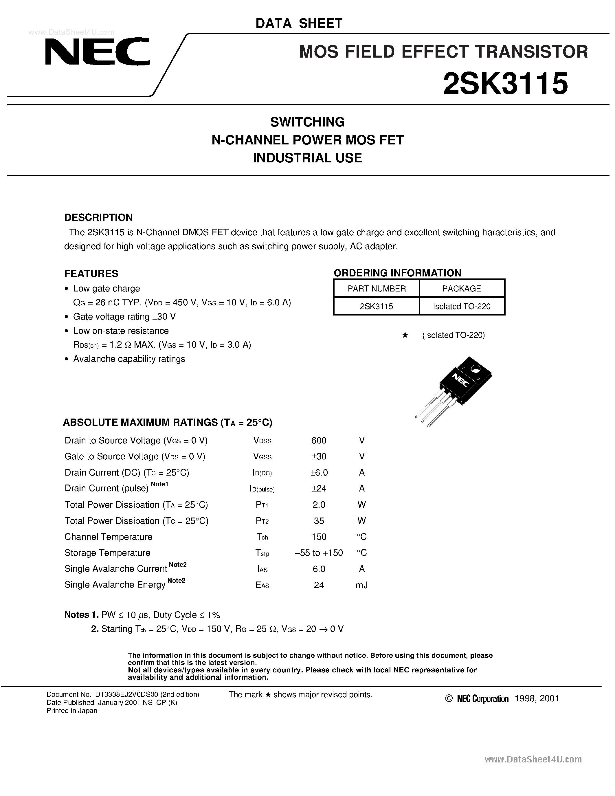 Datasheet K3115 page 1 Datasheet K3115 - Search -----> 2SK3115 page 1