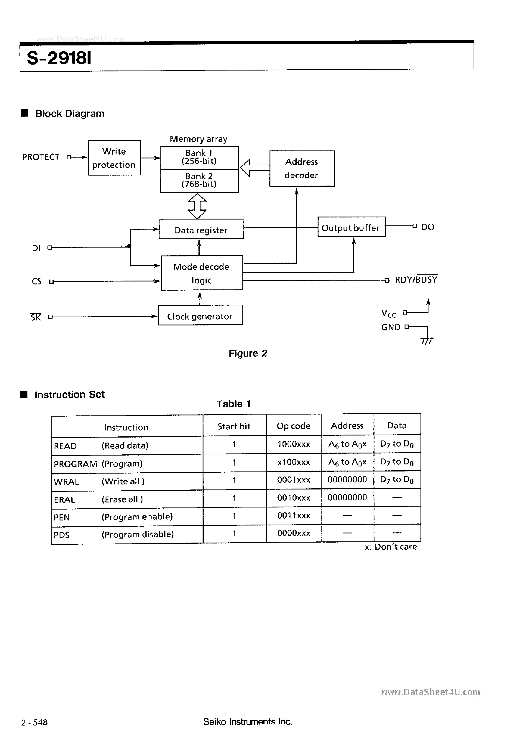 Даташит на микросхему S-2918I страница 2 Даташит S-2918I - CMOS 1K-Bit Serial EPROM Easy Interface страница 2