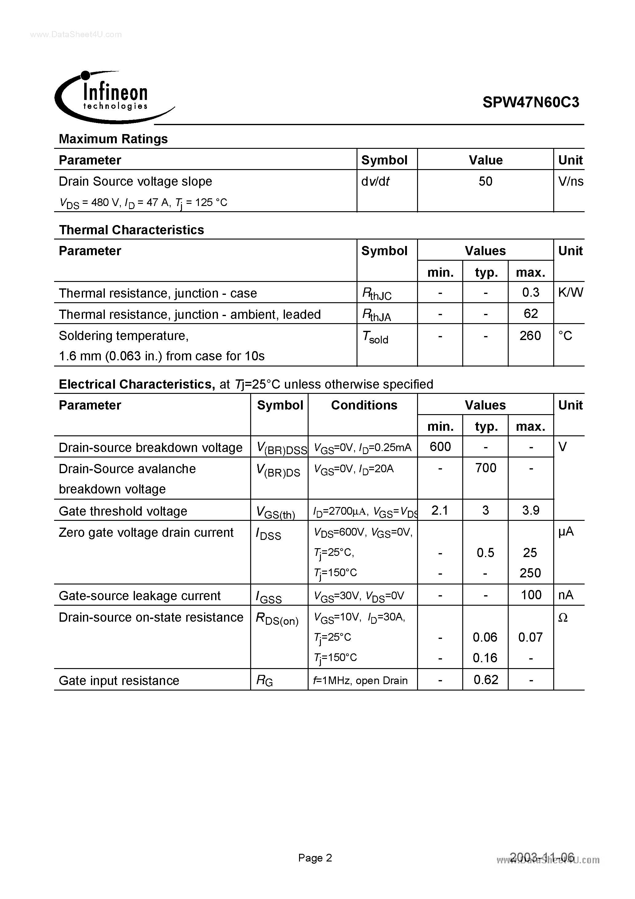 Даташит 47N60C3 - Search -----> SPW47N60C3 страница 2