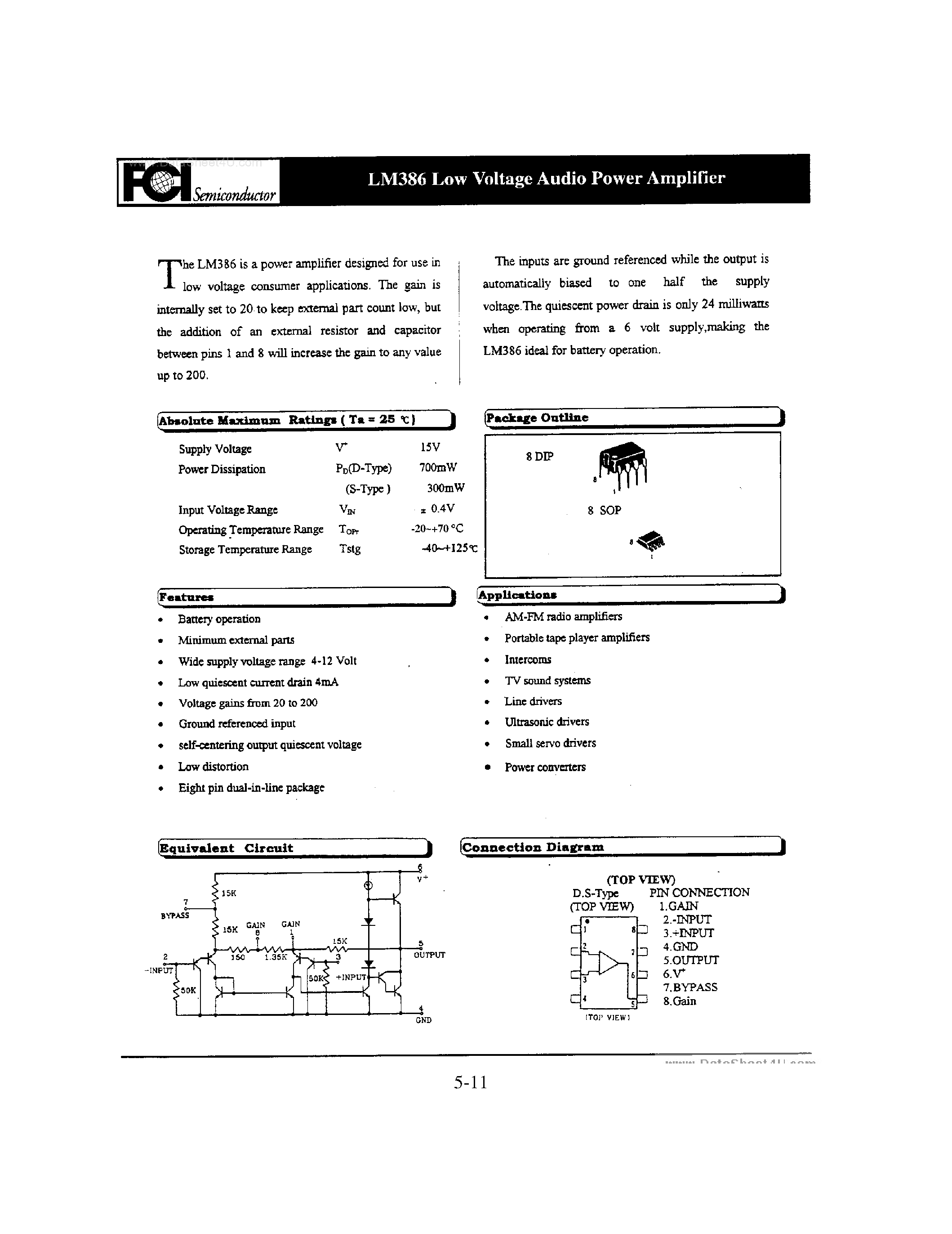 Даташит на микросхему LM356 страница 1 Даташит LM356 - LOW Voltage Audio Power Amplifier страница 1