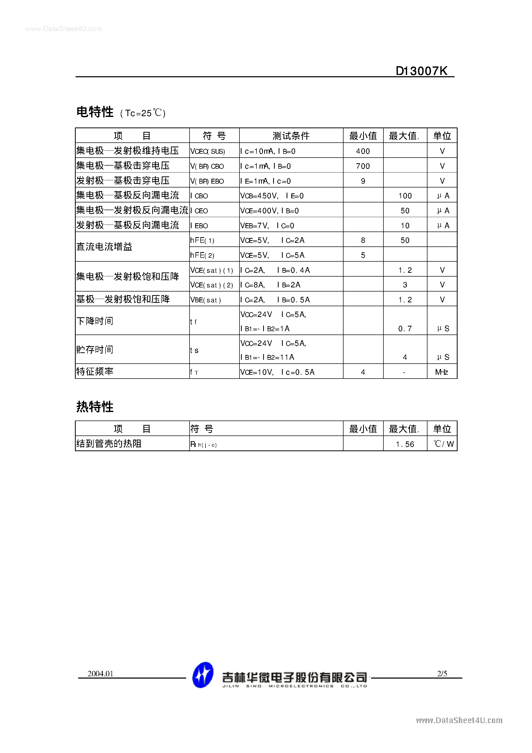 Даташит D13007K - 3DDD13007K страница 2