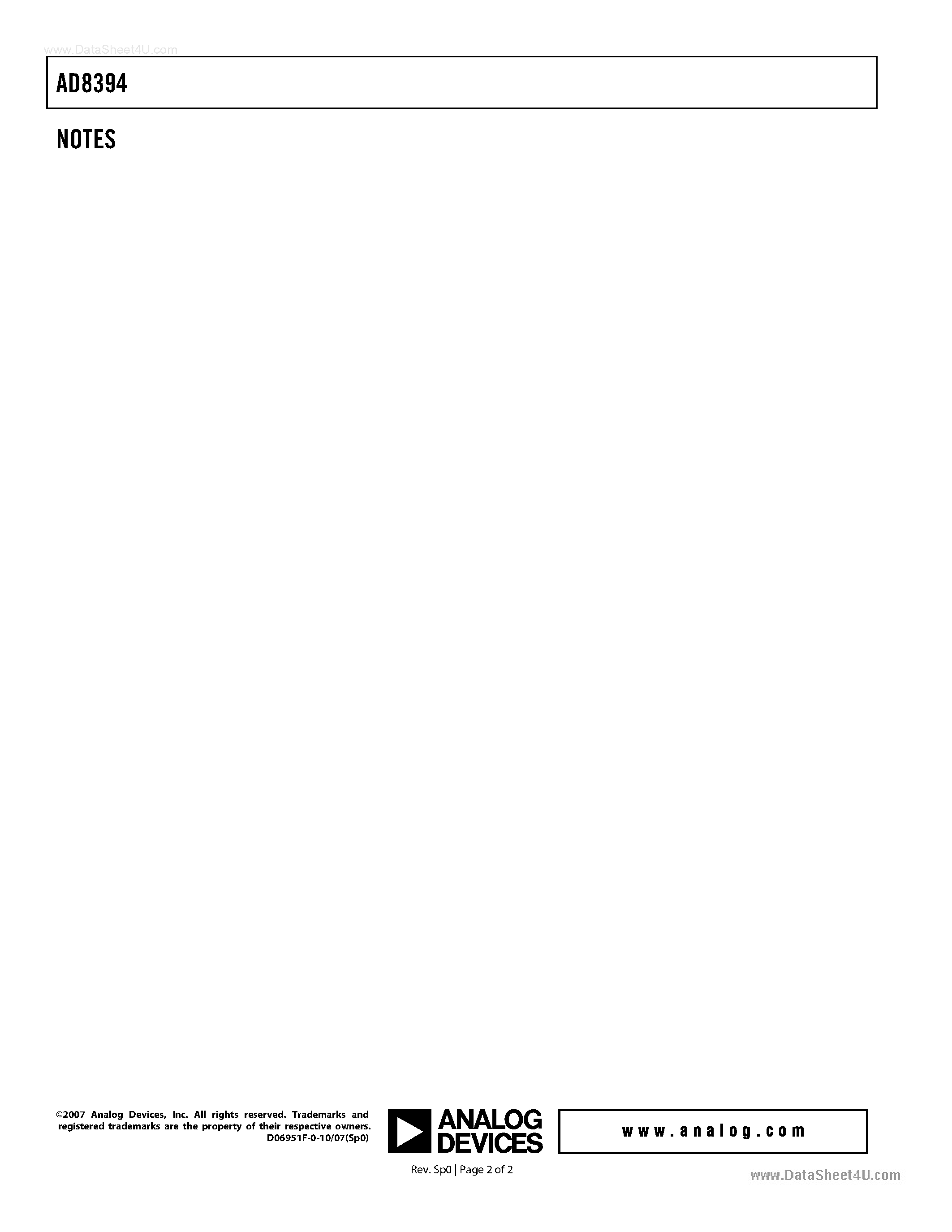 Datasheet AD8394 - Dual-Channel ADSL/ADSL2+ Line Driver page 2