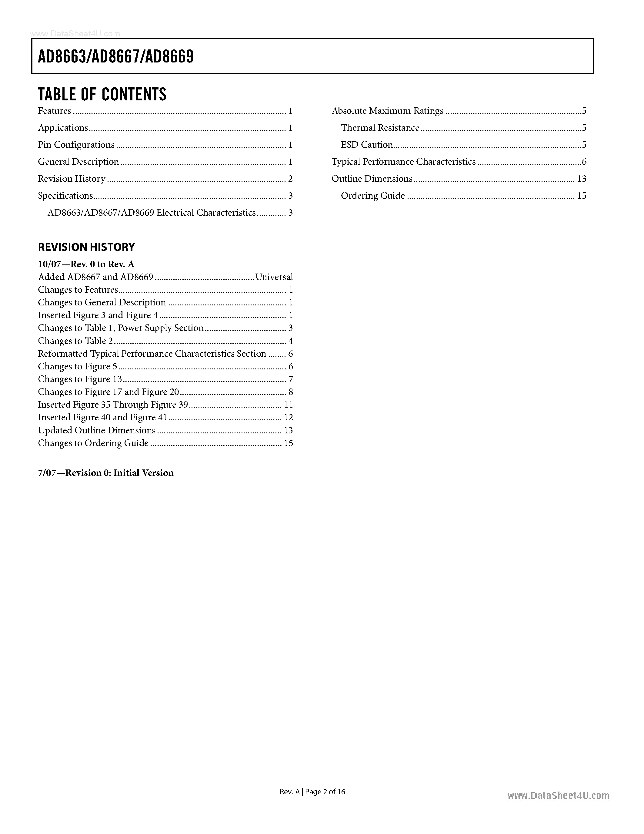 Даташит на микросхему AD8663 страница 2 Даташит AD8663 - (AD8663 - AD8669) Rail-to-Rail Operational Amplifier страница 2