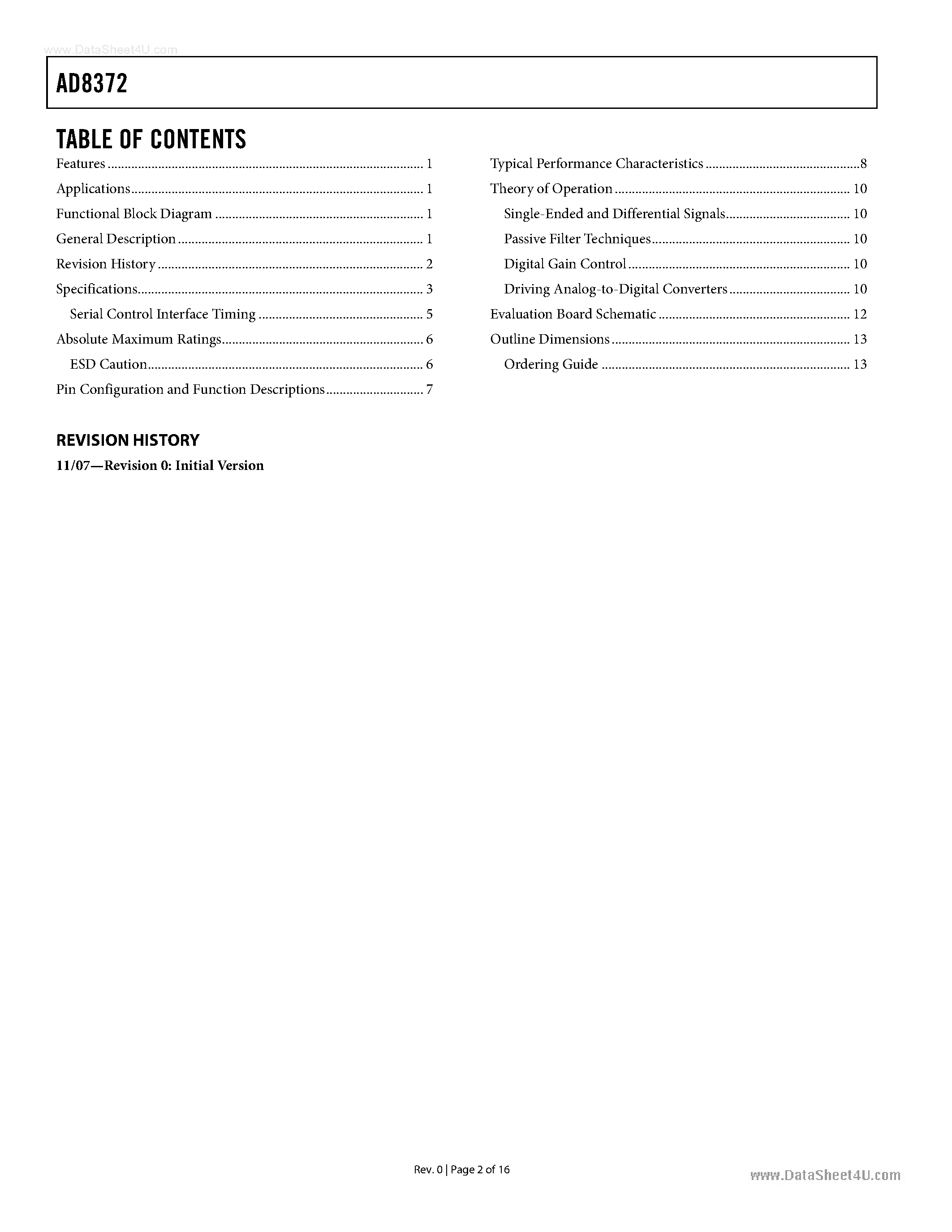 Datasheet AD8372 - Programmable Dual VGA page 2