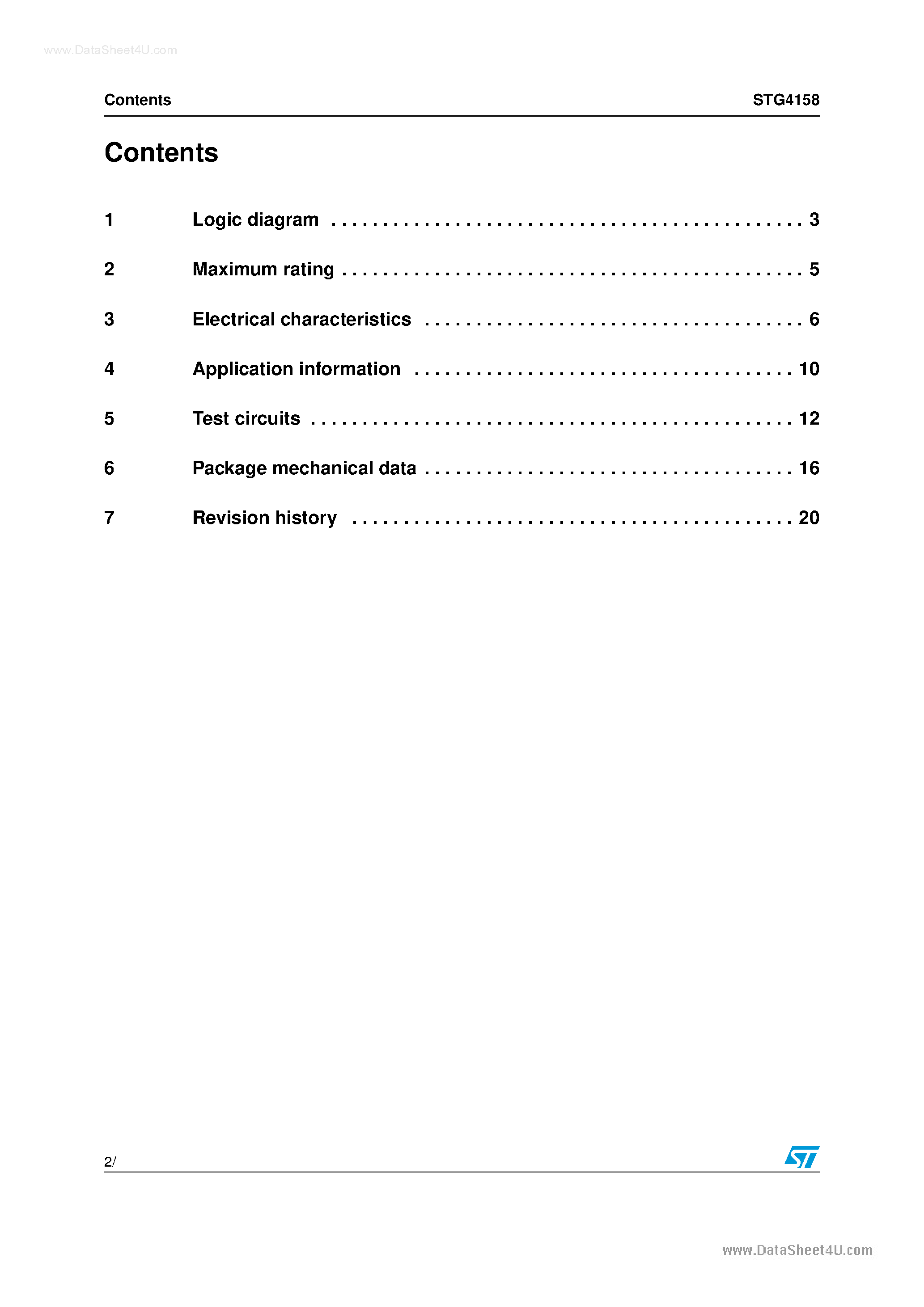 Datasheet STG4158 - Low voltage 0.6 ohm typ single SPDT switch page 2