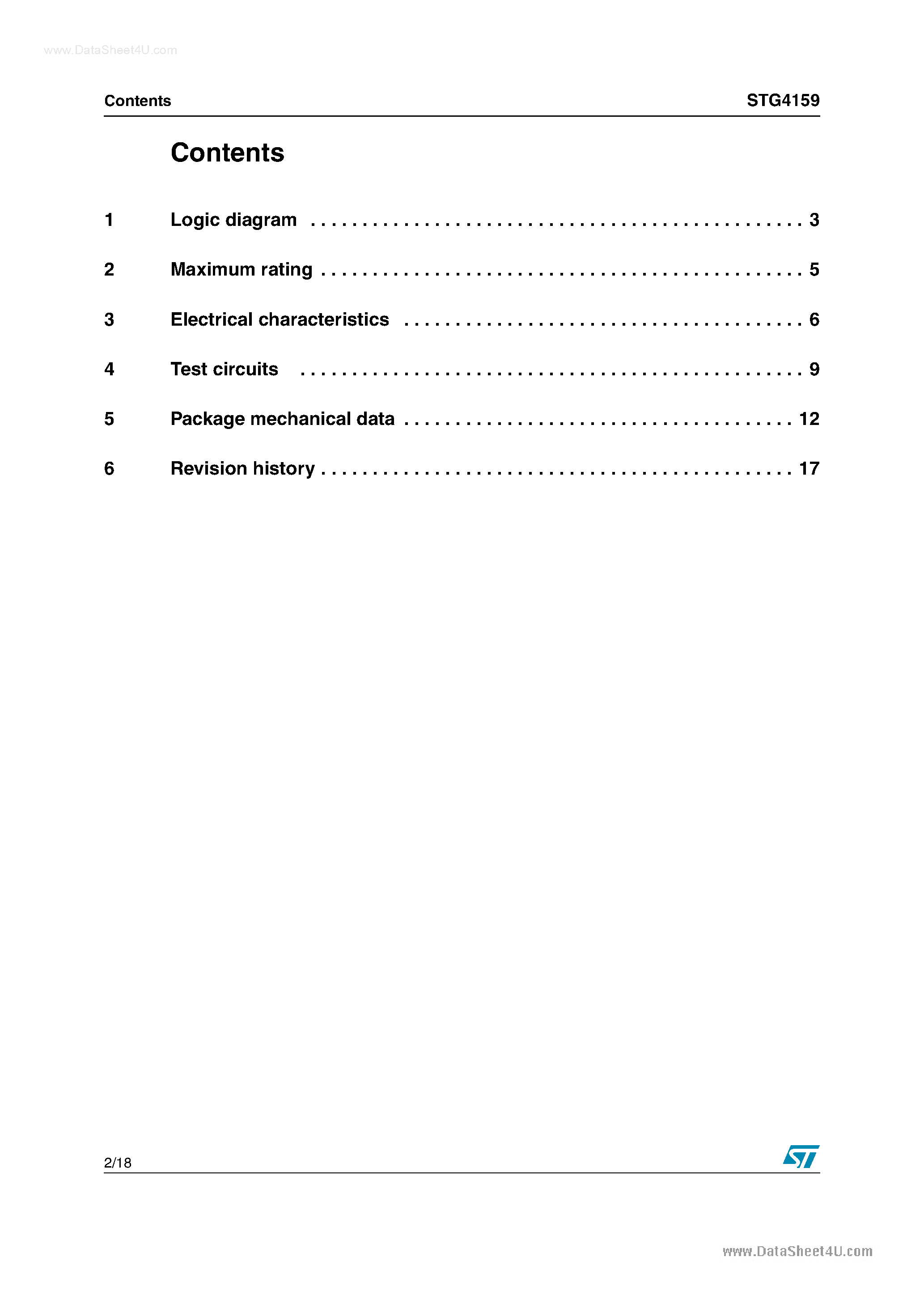 Datasheet STG4159 - Low voltage 0.3 Ohm max single SPDT switch page 2