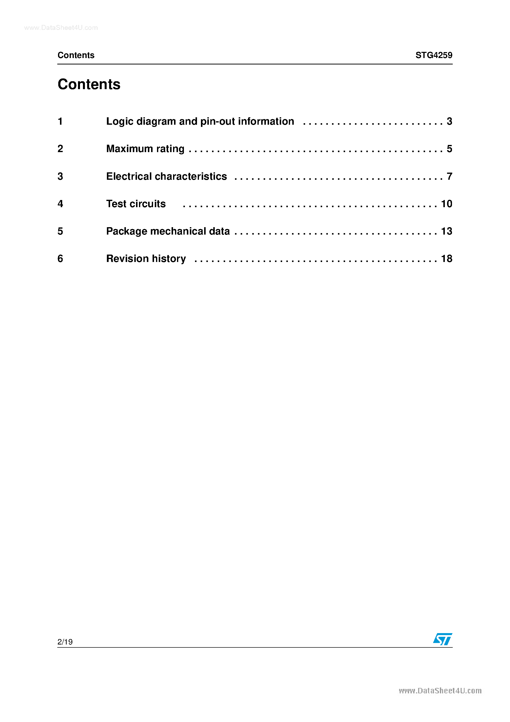 Datasheet STG4259 - Low voltage 0.3 Ohm max dual SPDT switch page 2