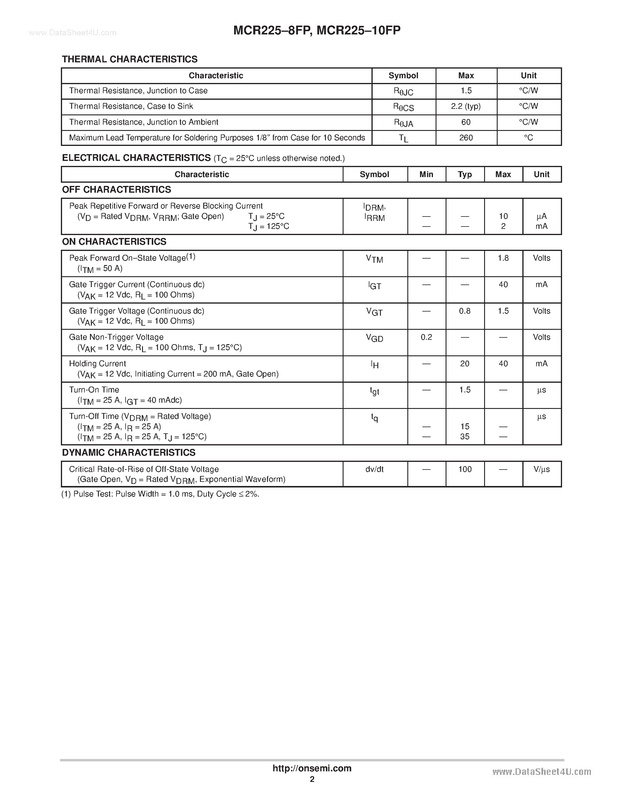 Datasheet MCR225-10FP - ISOLATED SCRs 25 AMPERES RMS 600 thru 800 VOLTS page 2