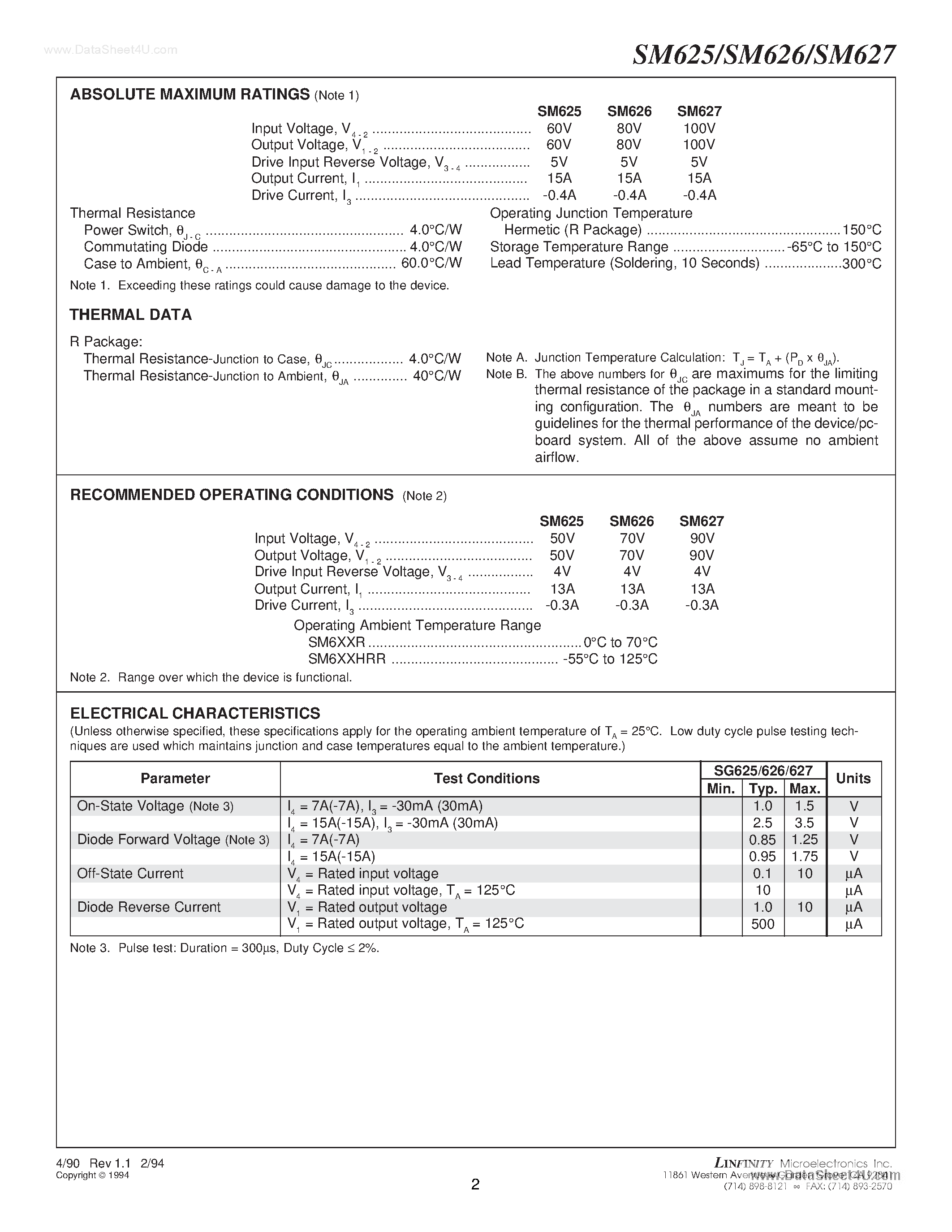 Datasheet SM626 page 2 Datasheet SM626 - (SM62x) SWITCHING REGULATOR POWER OUTPUT STAGES page 2