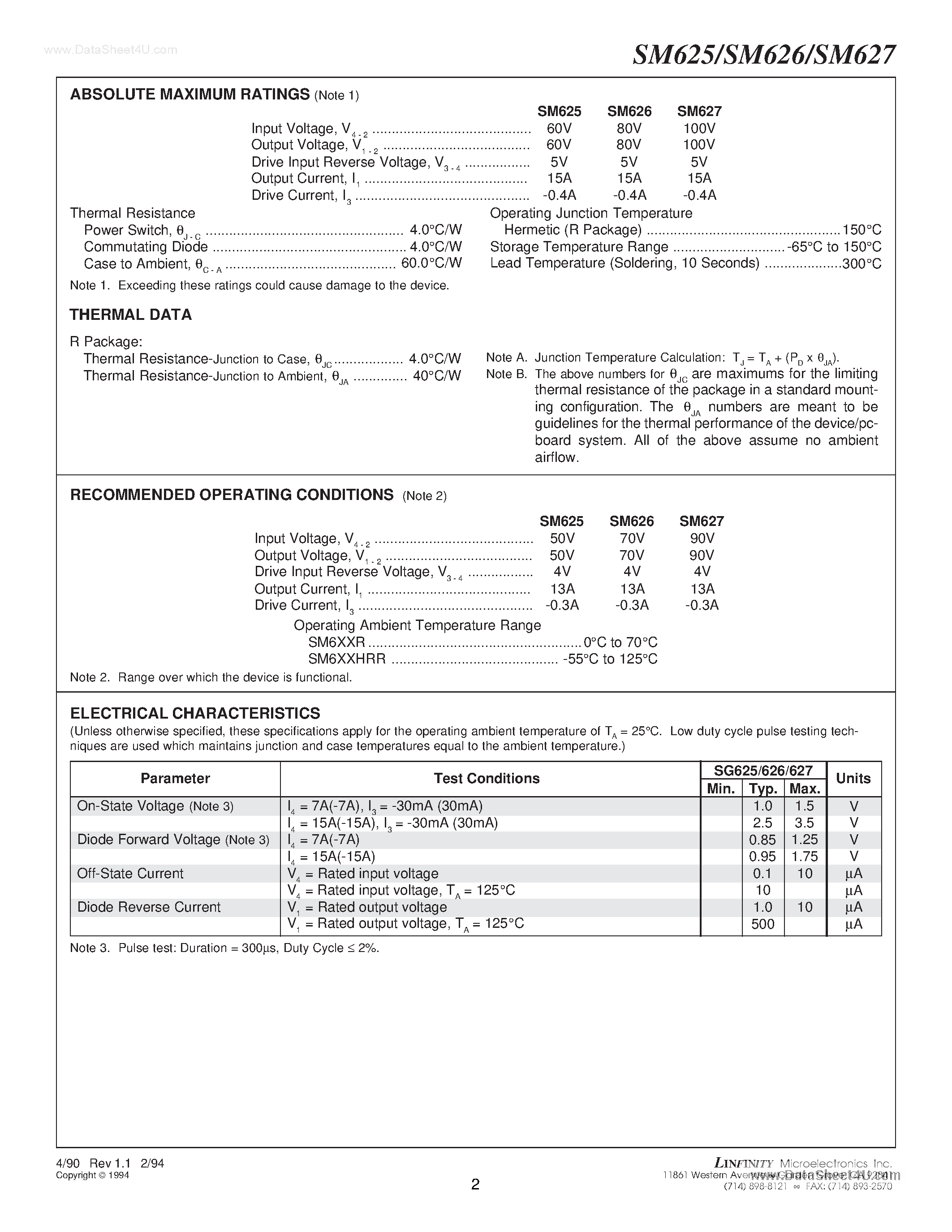 Datasheet SM626 - (SM62x) SWITCHING REGULATOR POWER OUTPUT STAGES page 2