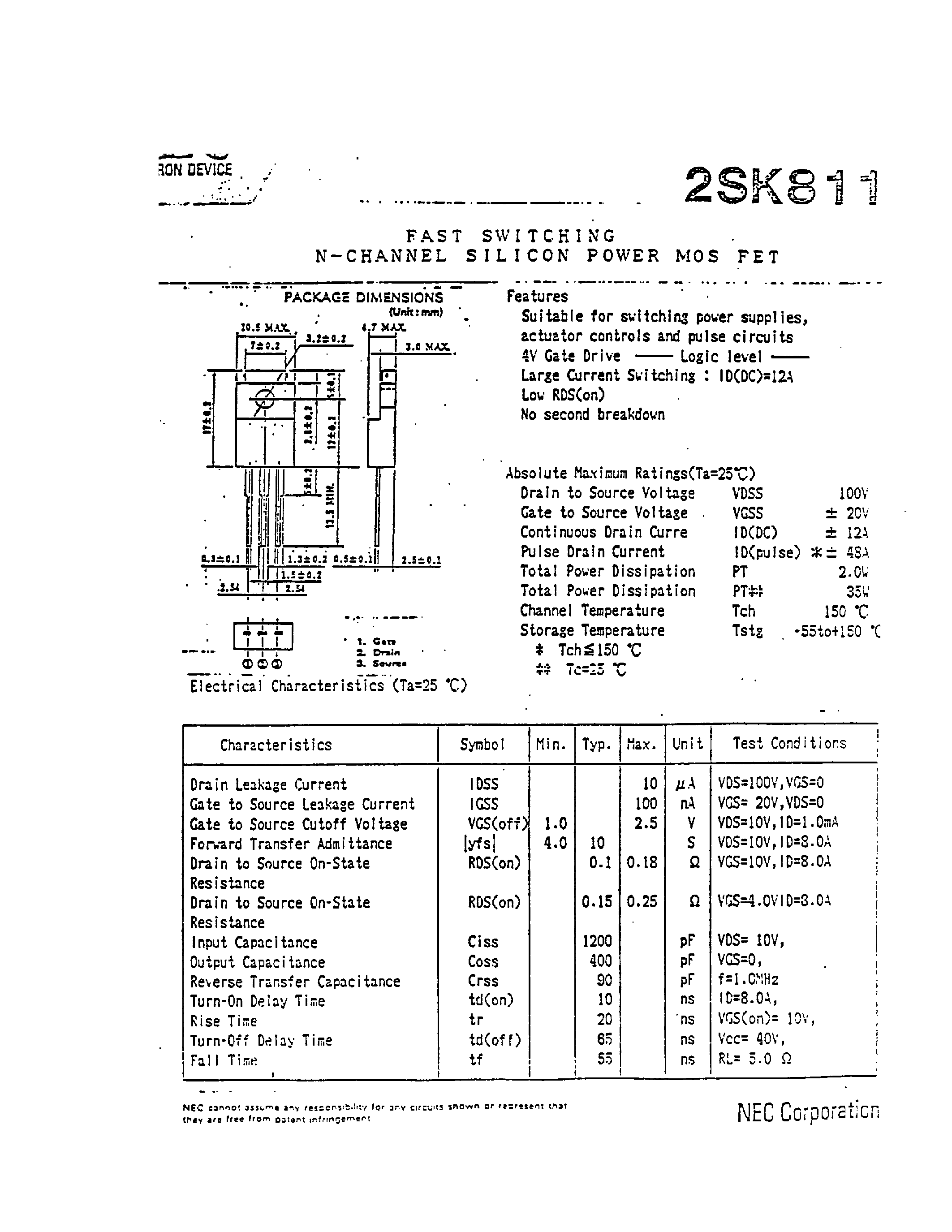 Datasheet K811 - Search -----> 2SK811 page 1
