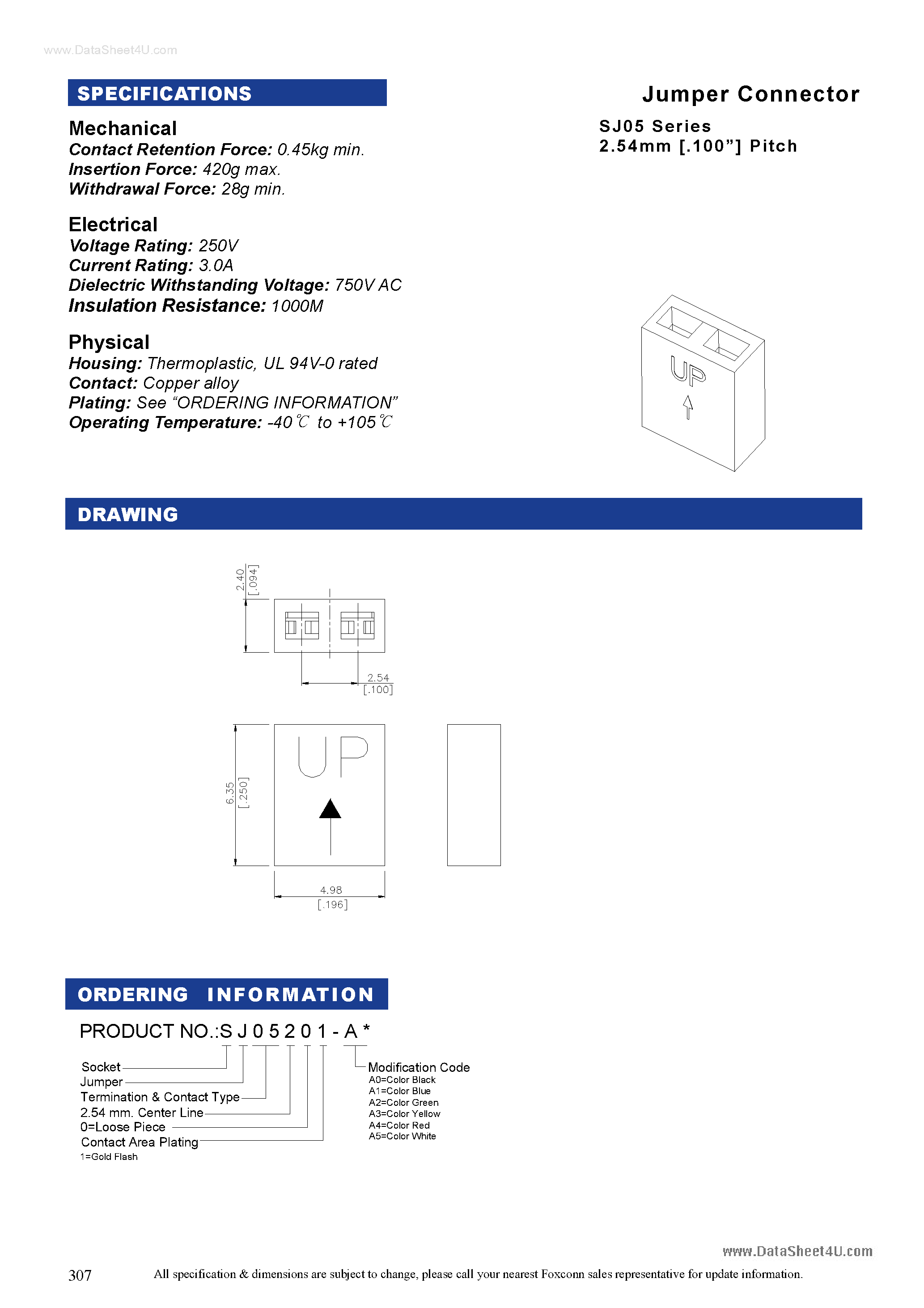 Даташит SJ05201 - Jumper Connector страница 1