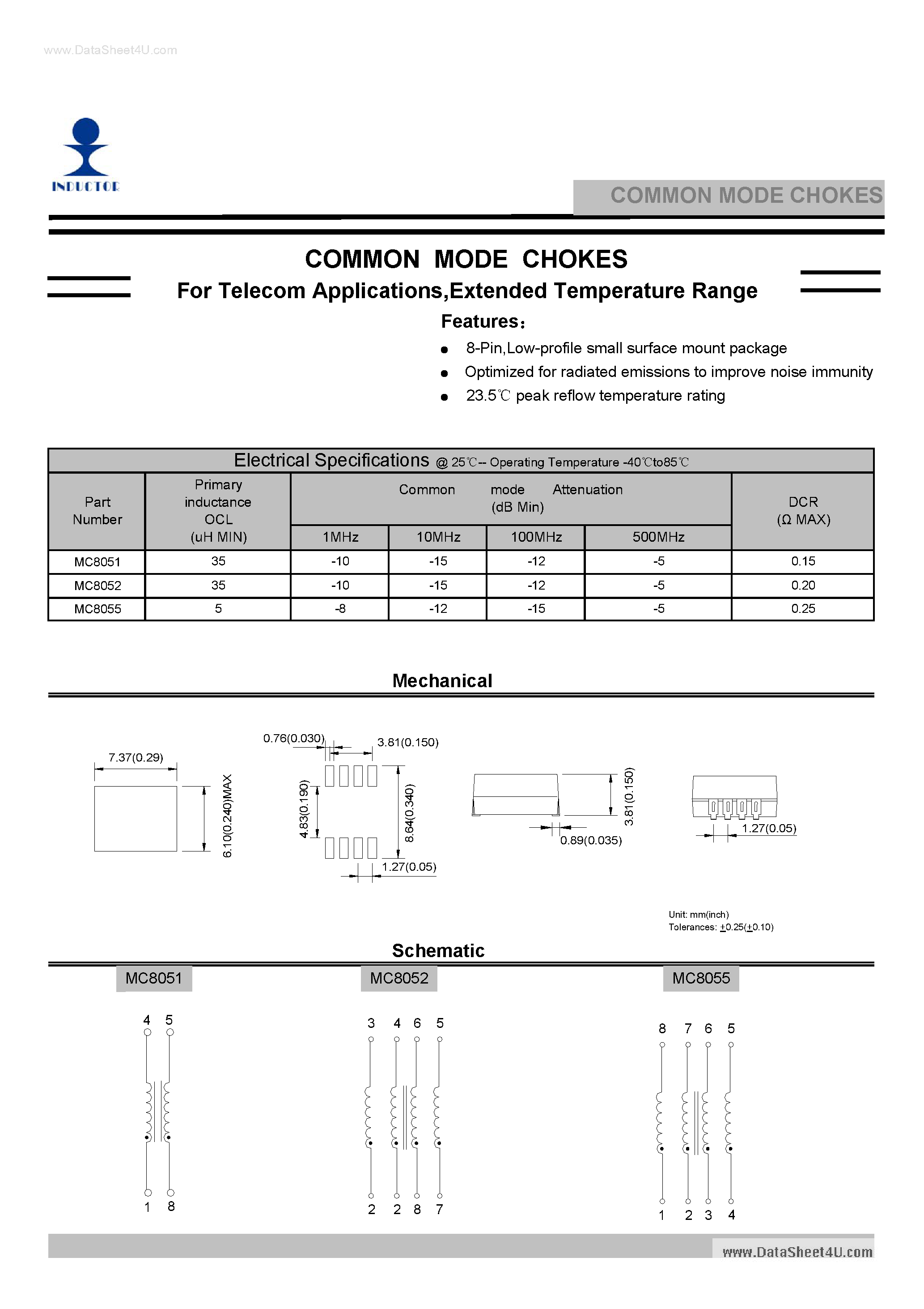 Datasheet MC8051 - (MC8051 - MC8055) Common Mode Chokes page 1