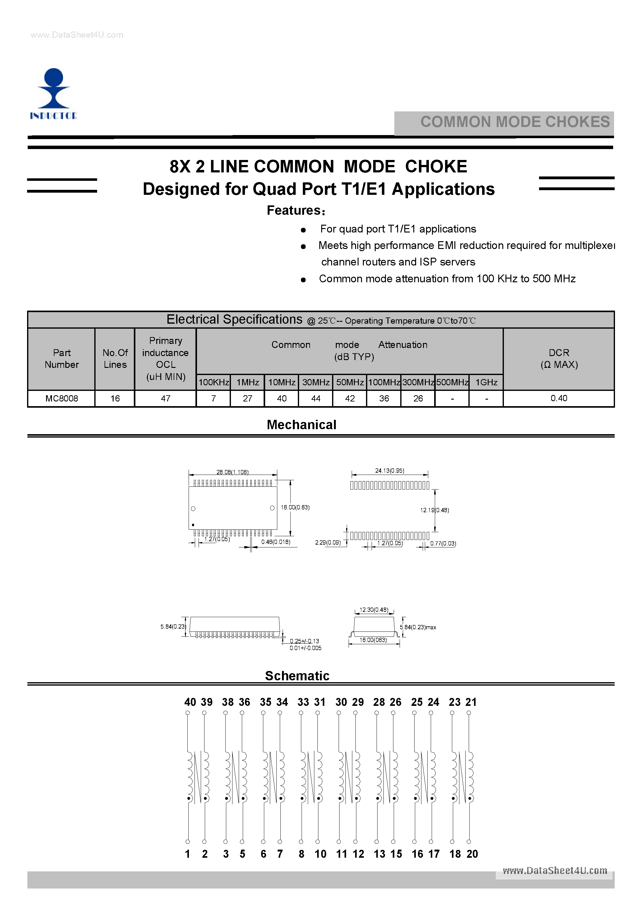 Даташит MC8051 - (MC8051 - MC8055) Common Mode Chokes страница 2