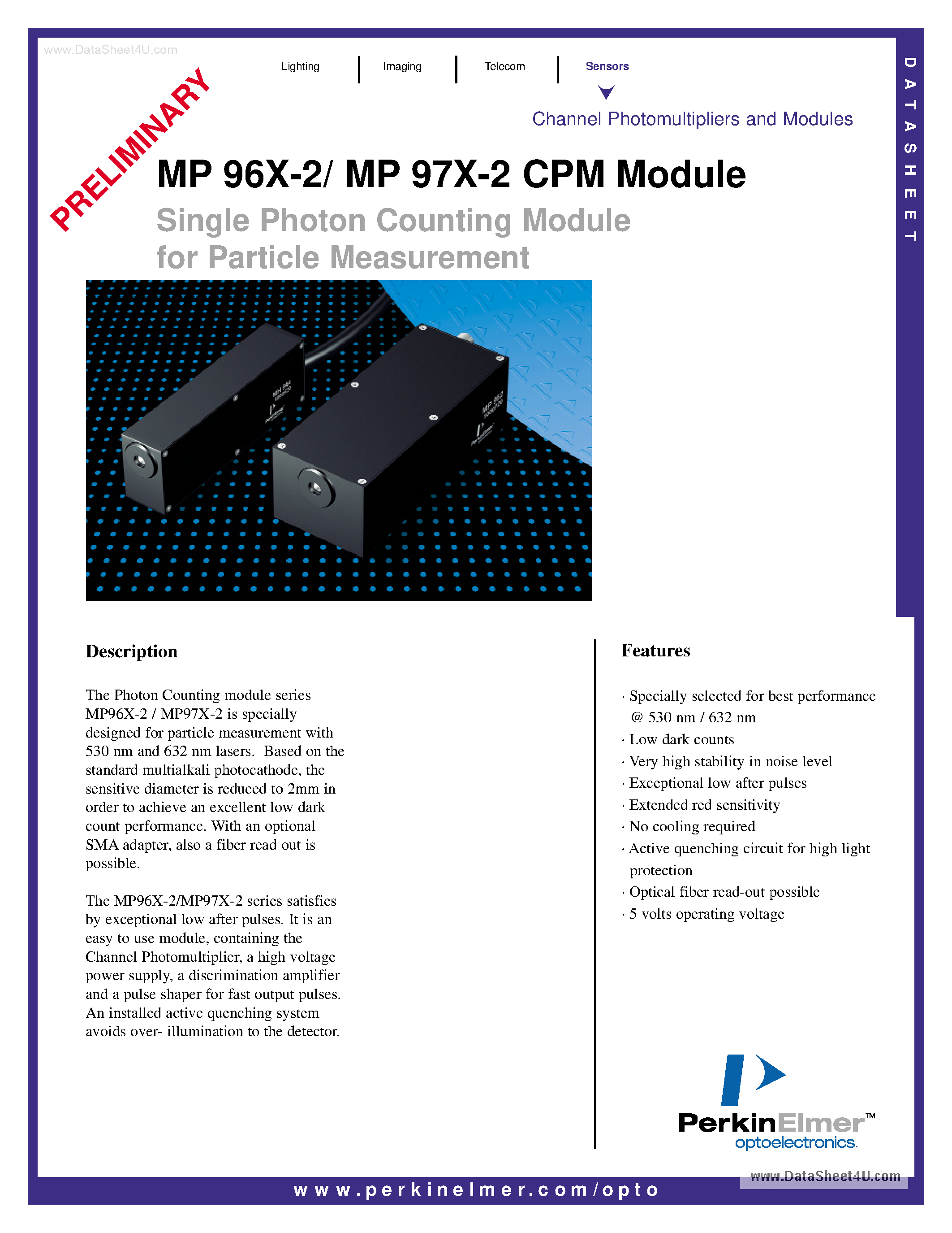 Datasheet MP96x-2 - (MP96x-2 / MP97x-2) Single Photon Counting Module page 1