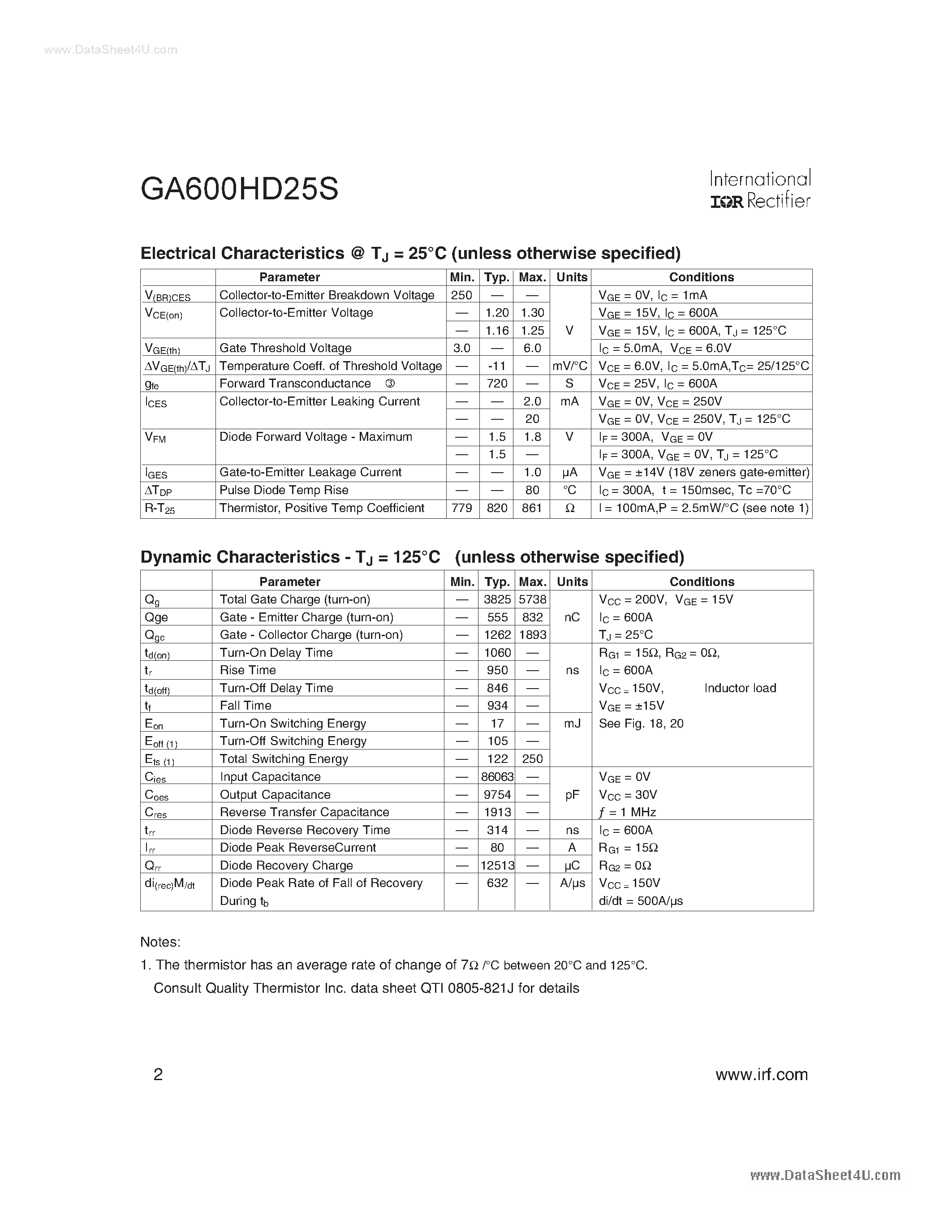 Даташит GA600HD25S - Standard Speed IGBT страница 2