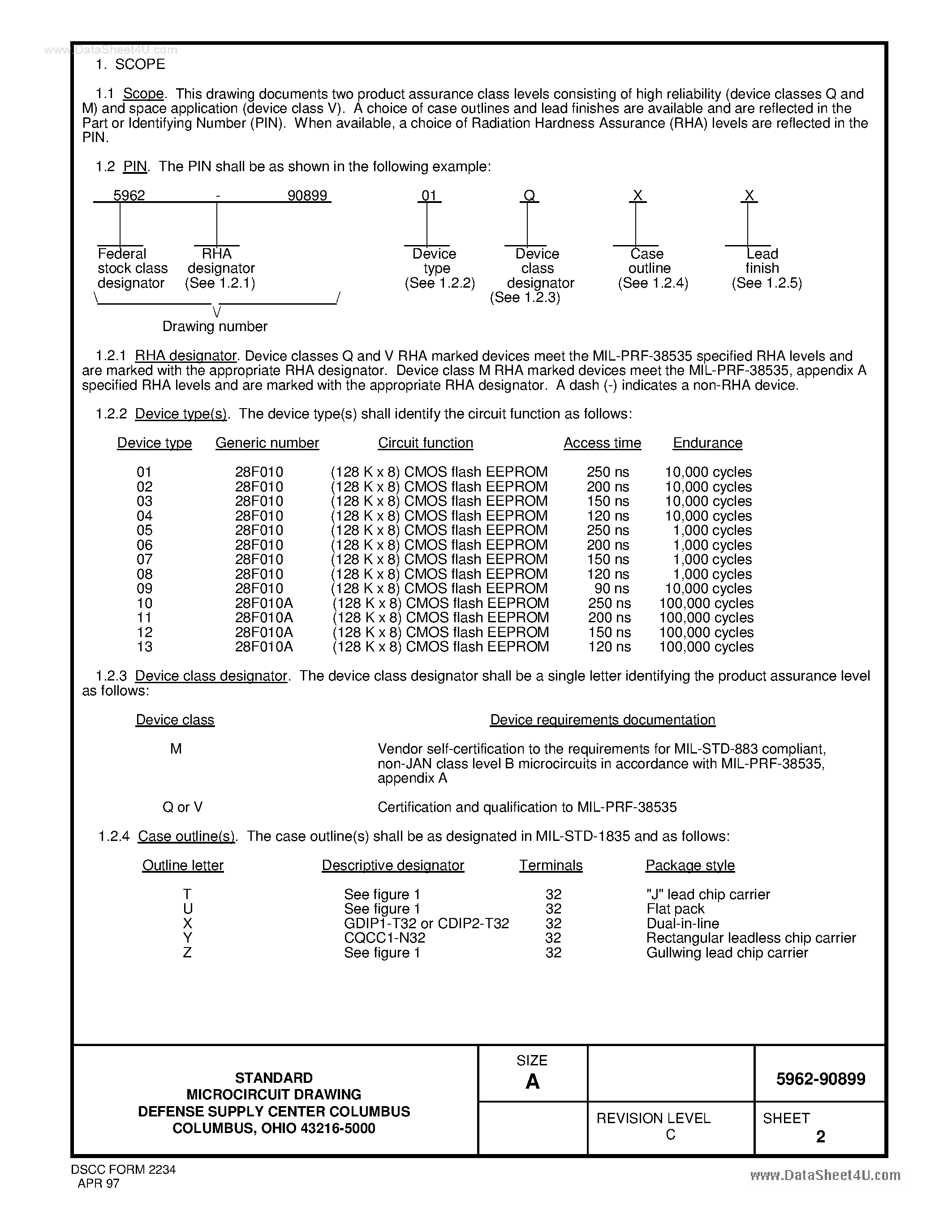Datasheet 5962-90899 page 2 Datasheet 5962-90899 - Stand Microcircuit Drawing Source Approval Bulletin page 2
