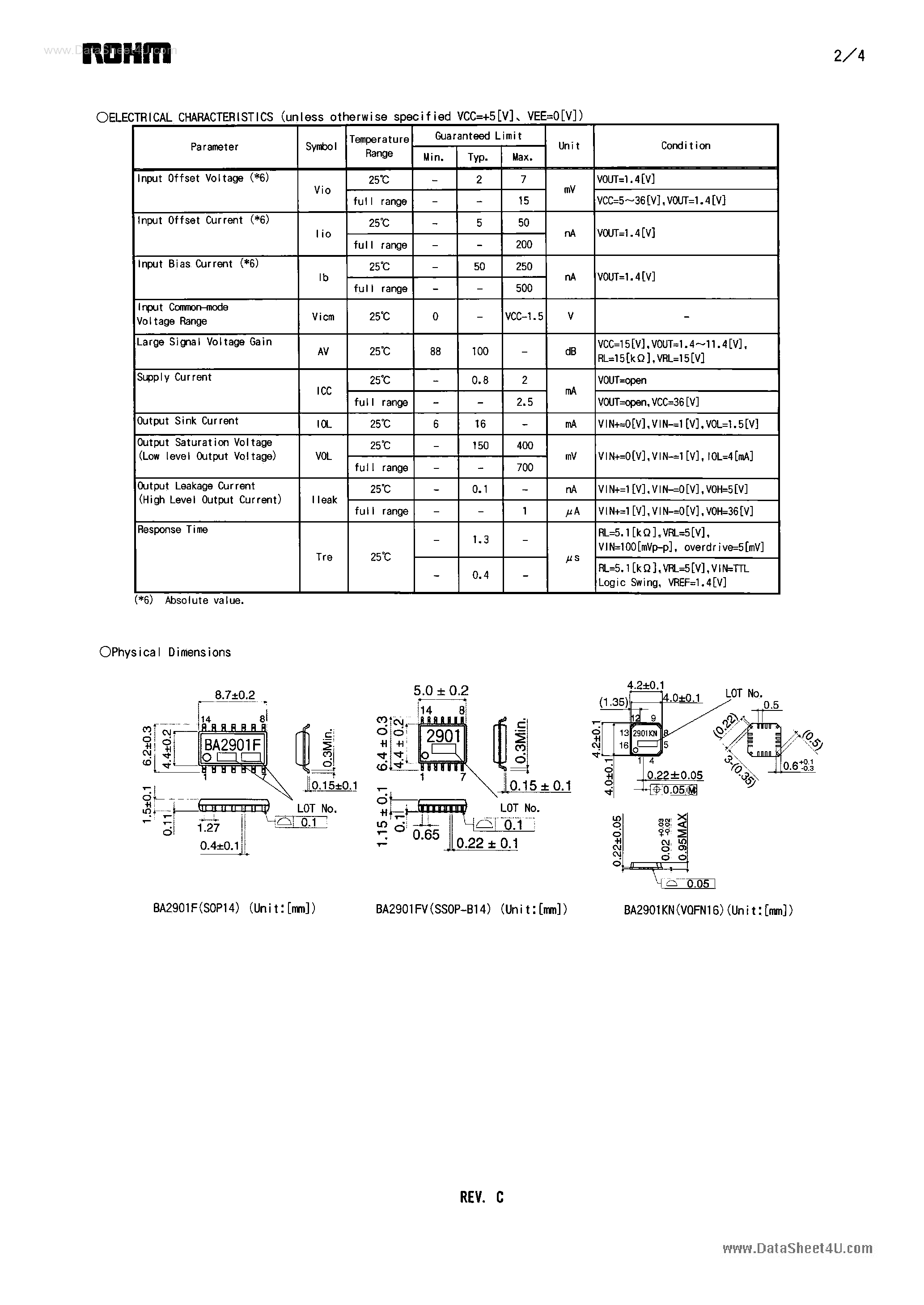 Даташит на микросхему BA2901F страница 2 Даташит BA2901F - GROUND SENSE QUAD VOLTAGE COMPARATORS страница 2