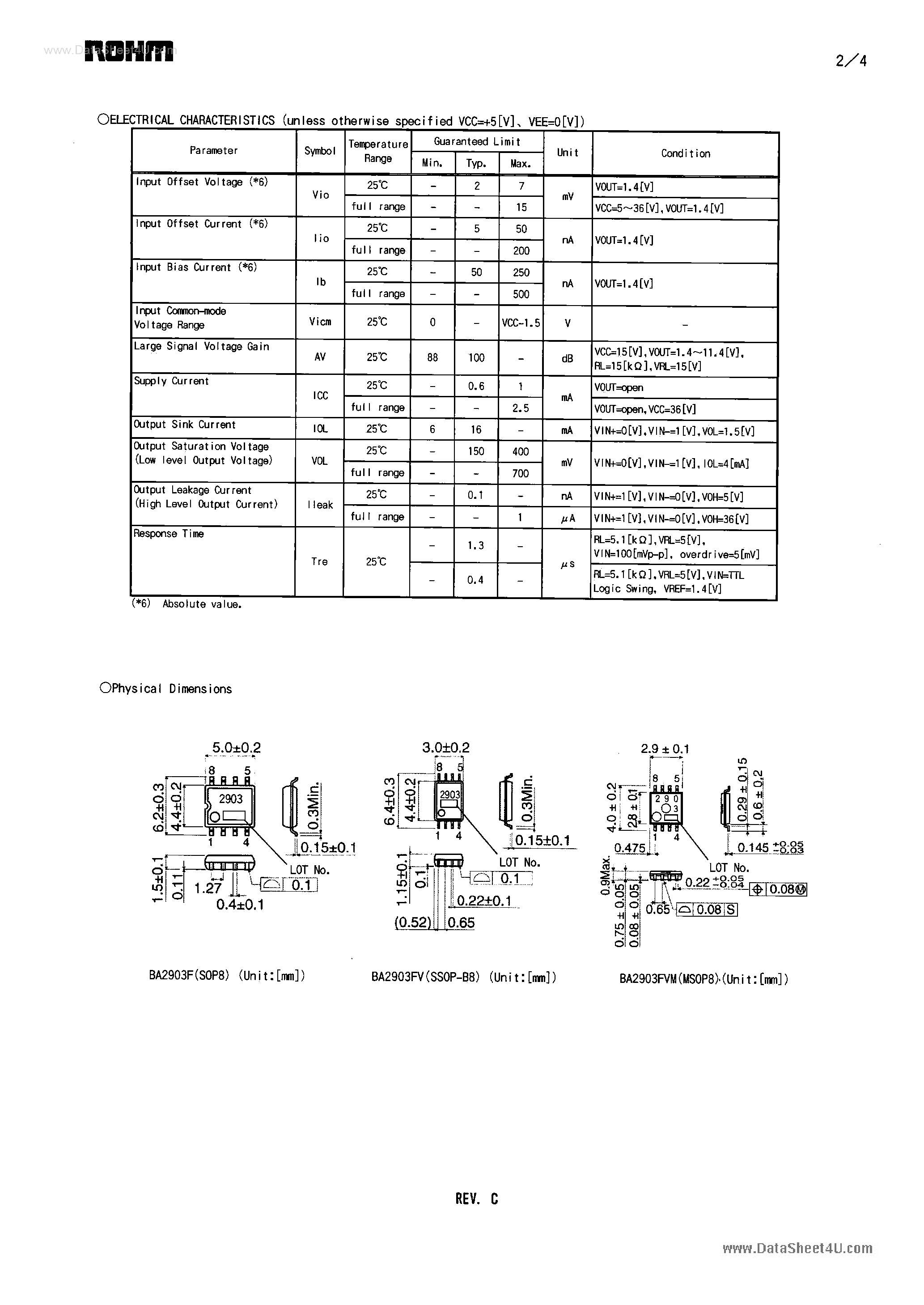Datasheet BA2903F - GROUND SENSE DUAL VOLTAGE COMPARATORS page 2