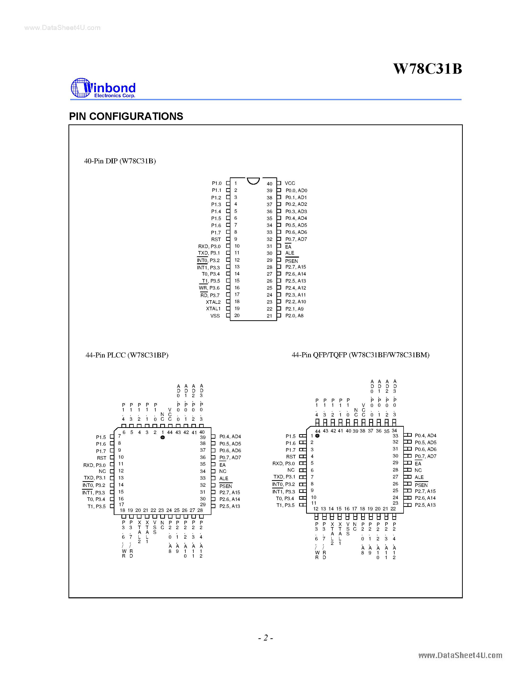 Datasheet W78C31B page 2 Datasheet W78C31B - 8-Bit Microcontroller page 2