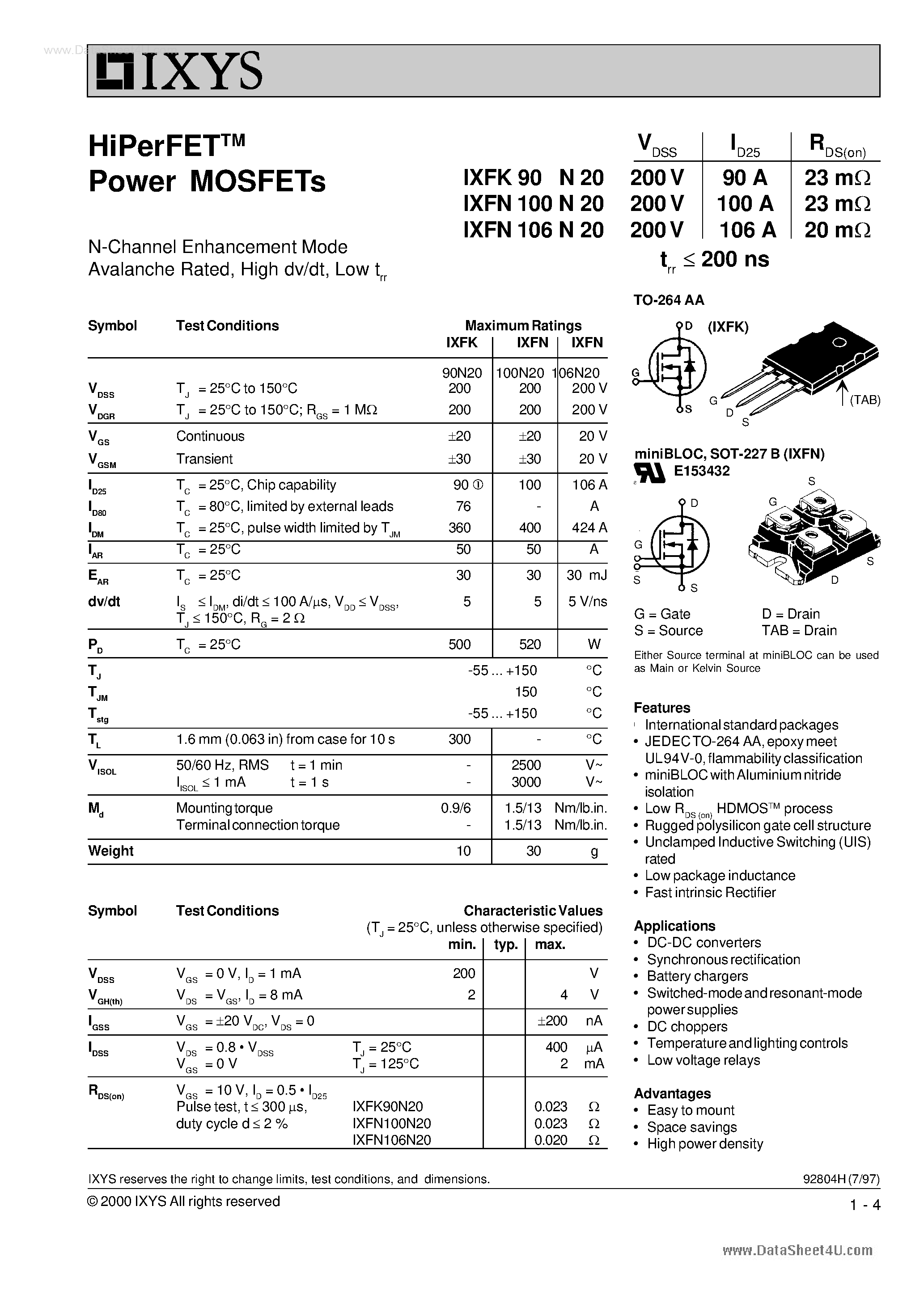 Даташит на микросхему 90N20 страница 1 Даташит 90N20 - N-channel Enhancement Mode Avalanche Rated страница 1