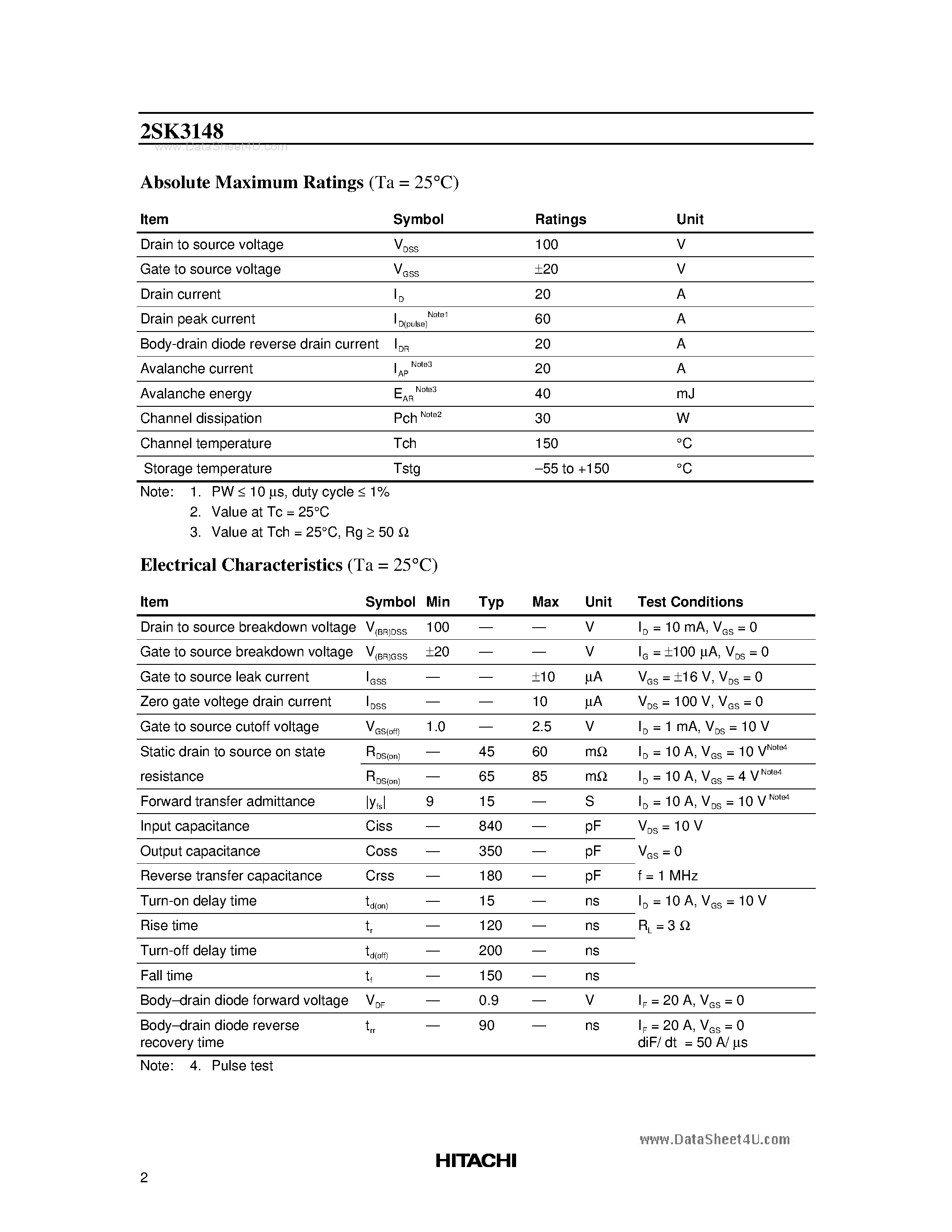Даташит K3148 - Search -----> 2SK3148 страница 2