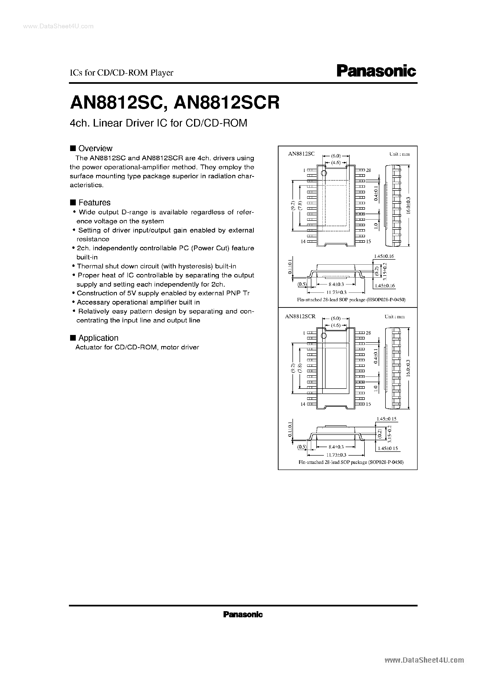 Datasheet AN8812SCR - 4 CH LINEAR DRIVER IC page 1